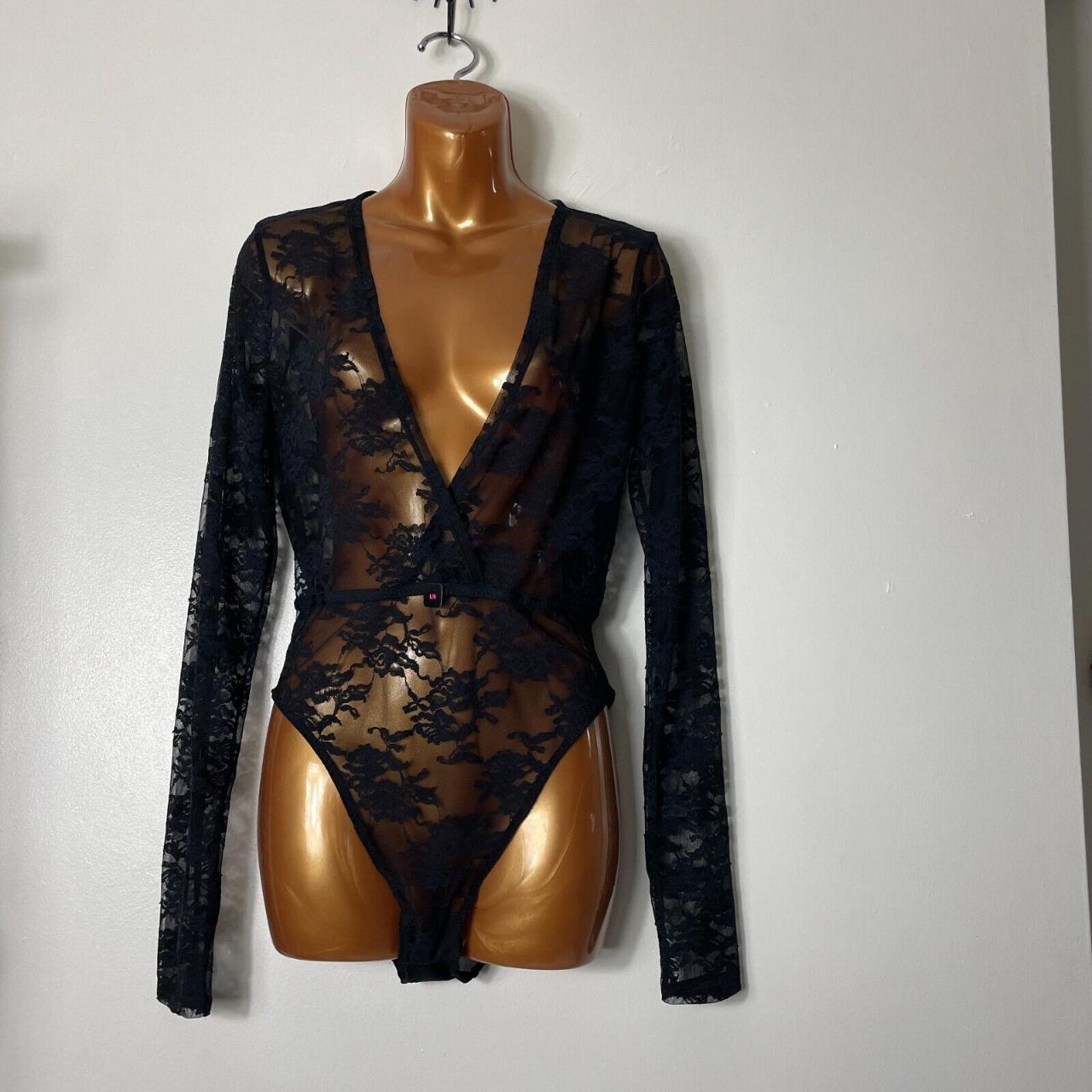 La Senza Black Lace Sheer Floral Body Bodysuit Sexy. Depop