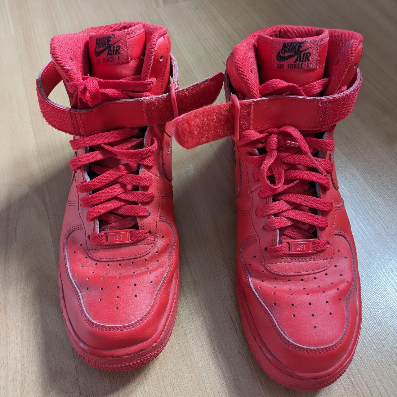 All red nike air force 1 high on sale tops