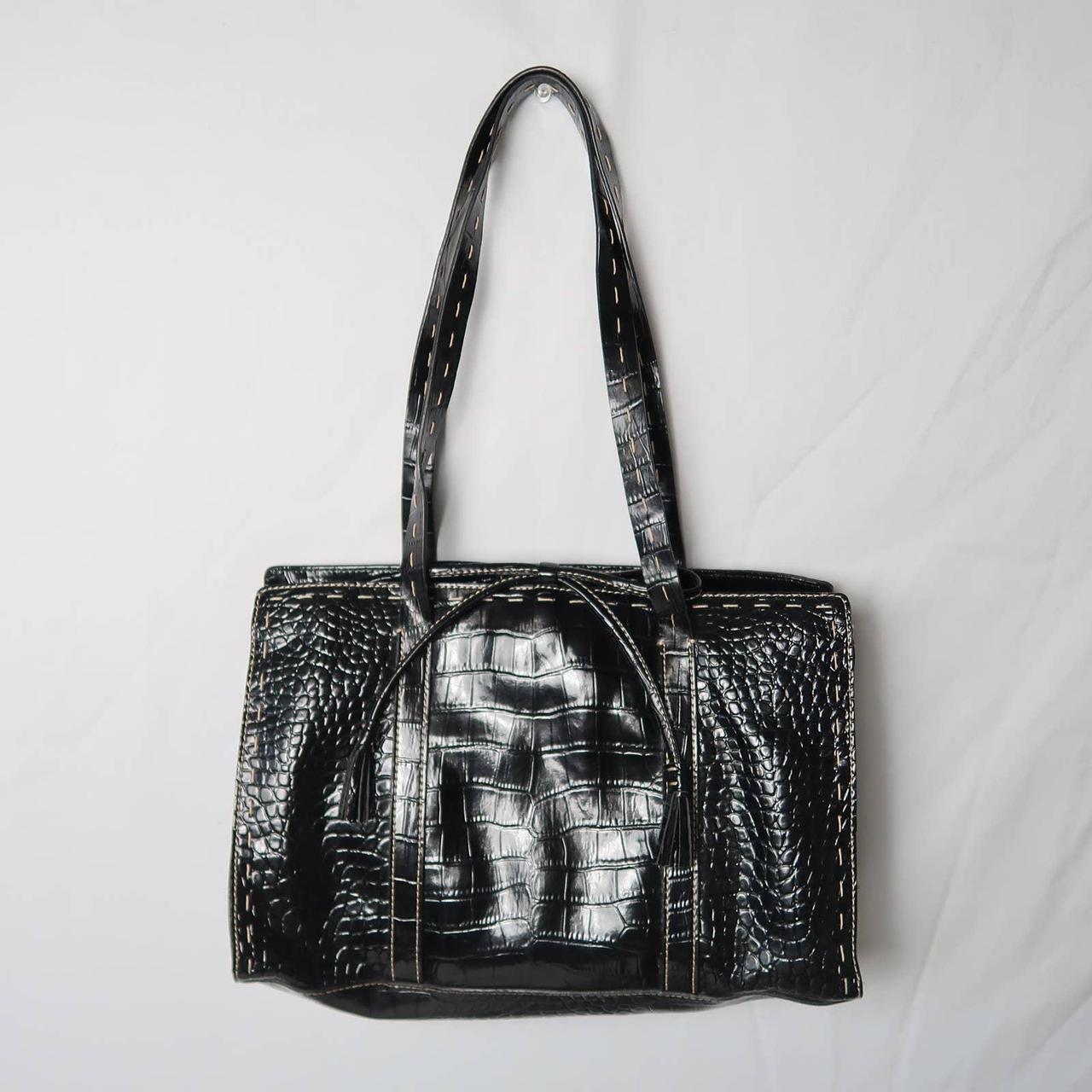 Liz Claiborne, Bags, Liz Claiborne Black Crocodile Print Patent Leather  Shoulder Bag