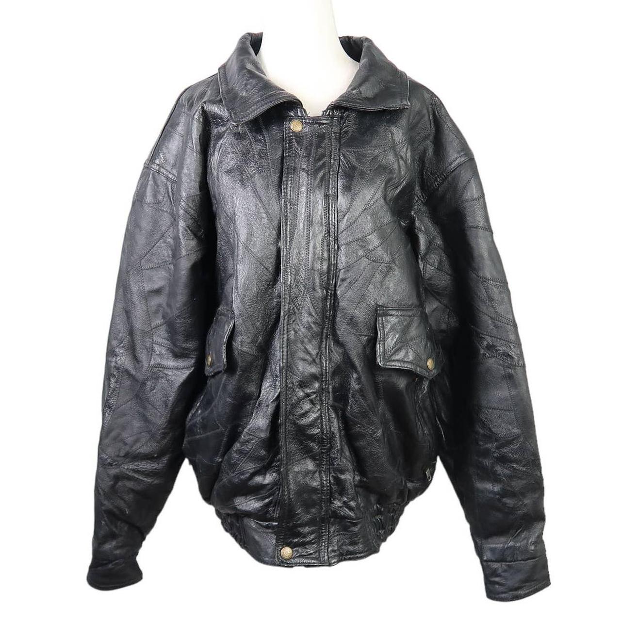 Vintage 90s Men's Black Patchwork Leather Bomber... - Depop