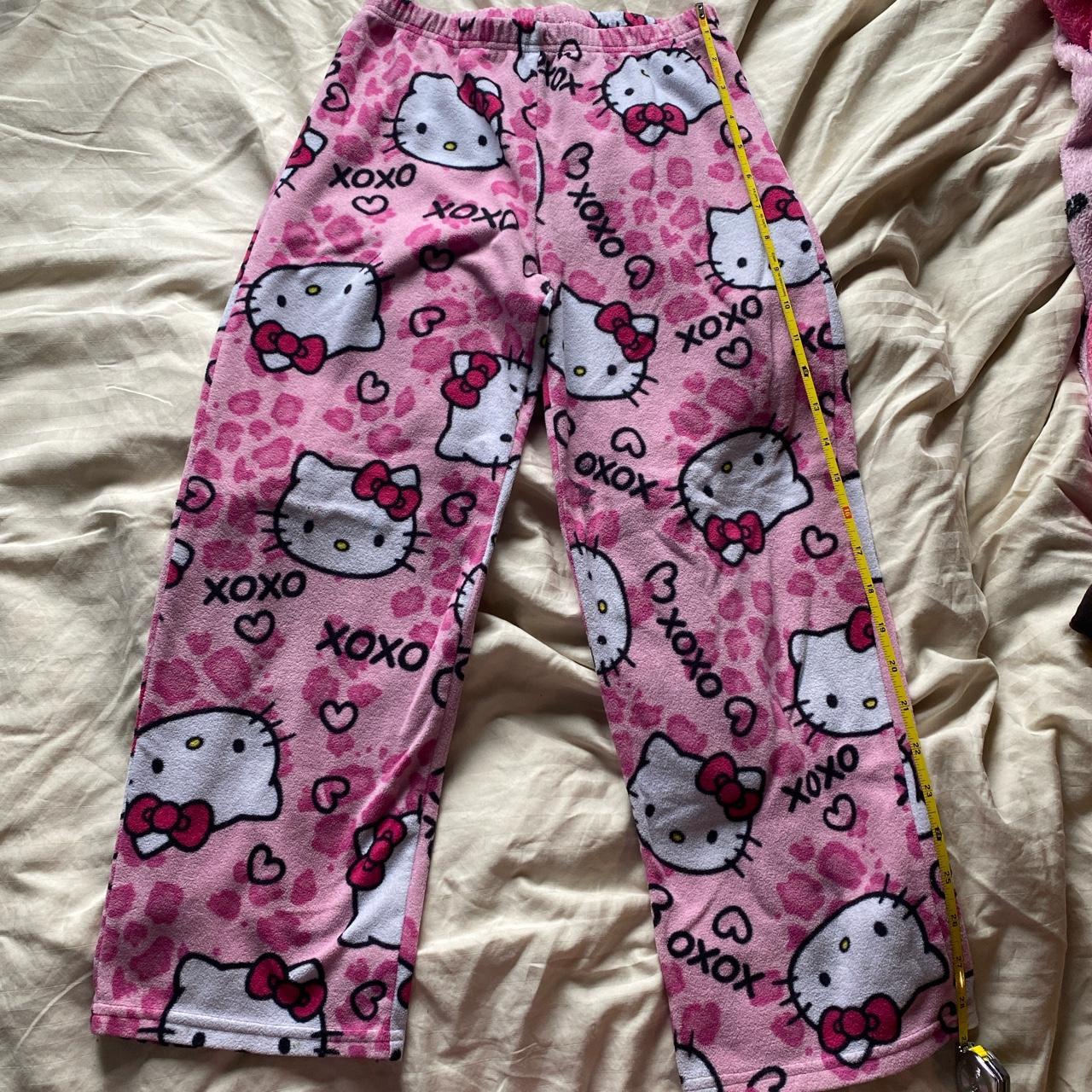 Hello kitty xoxo pink leopard pajama pants. Size 10... - Depop