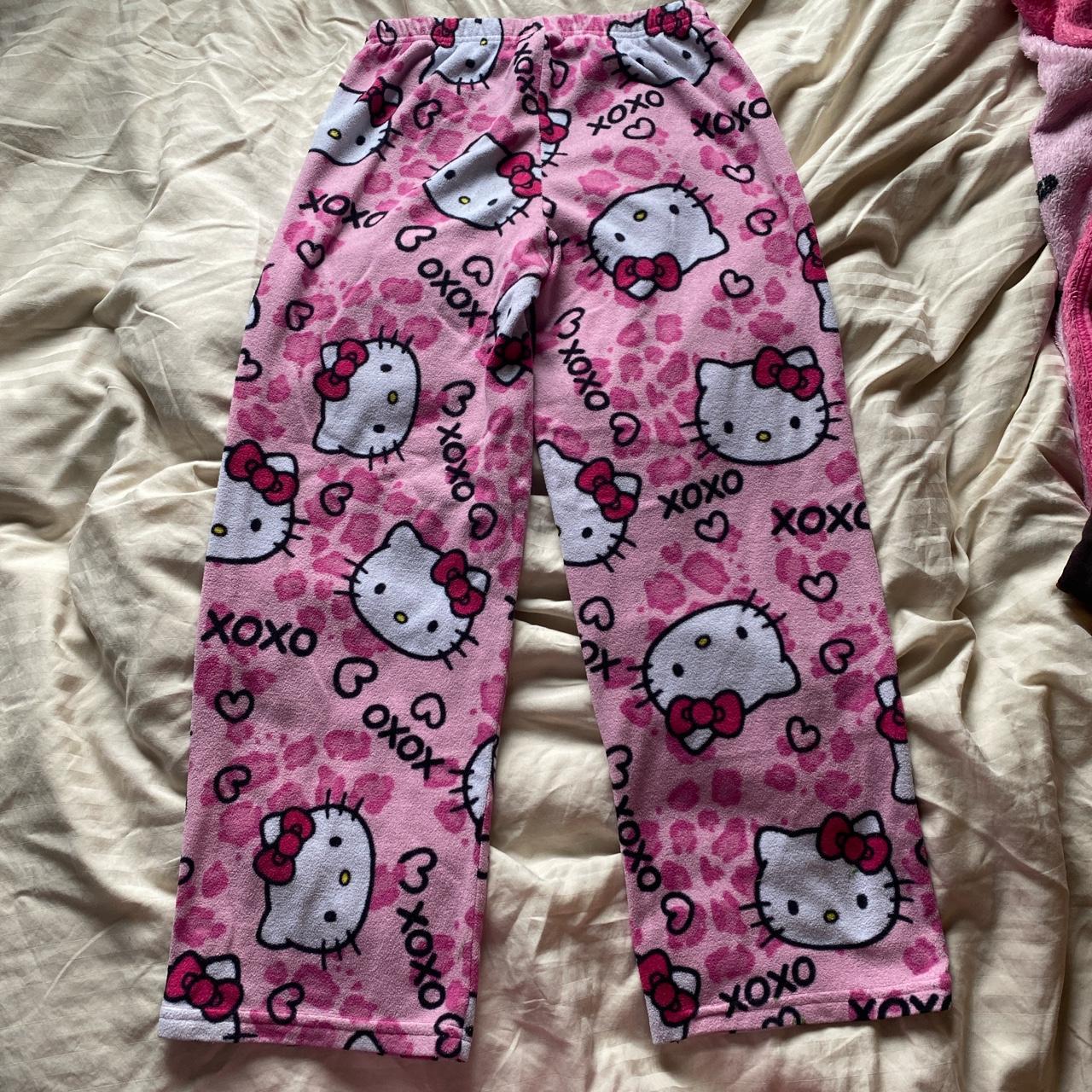 Hello kitty xoxo pink leopard pajama pants. Size 10... - Depop