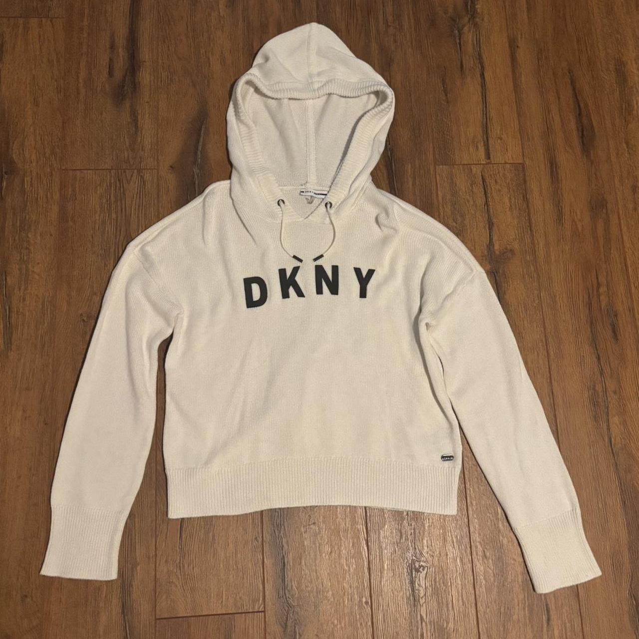 DKNY Women's Hoodie White/Cream S – White cotton knitted DKNY