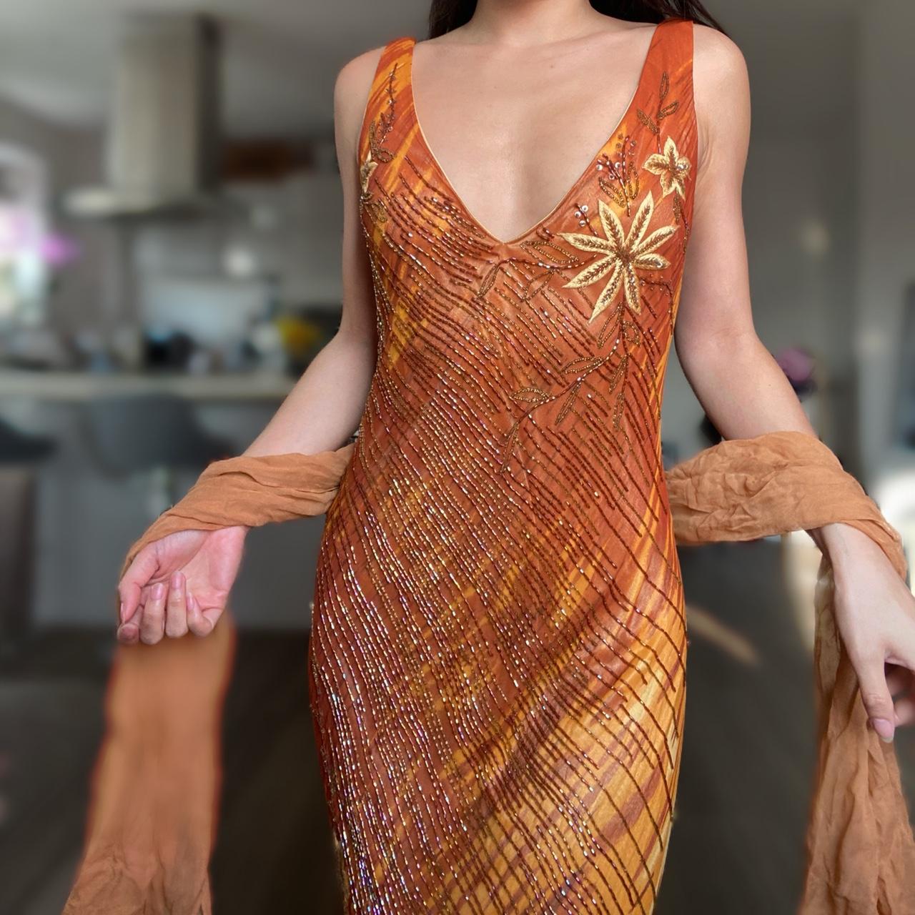 Women's Orange and Yellow Dress Depop