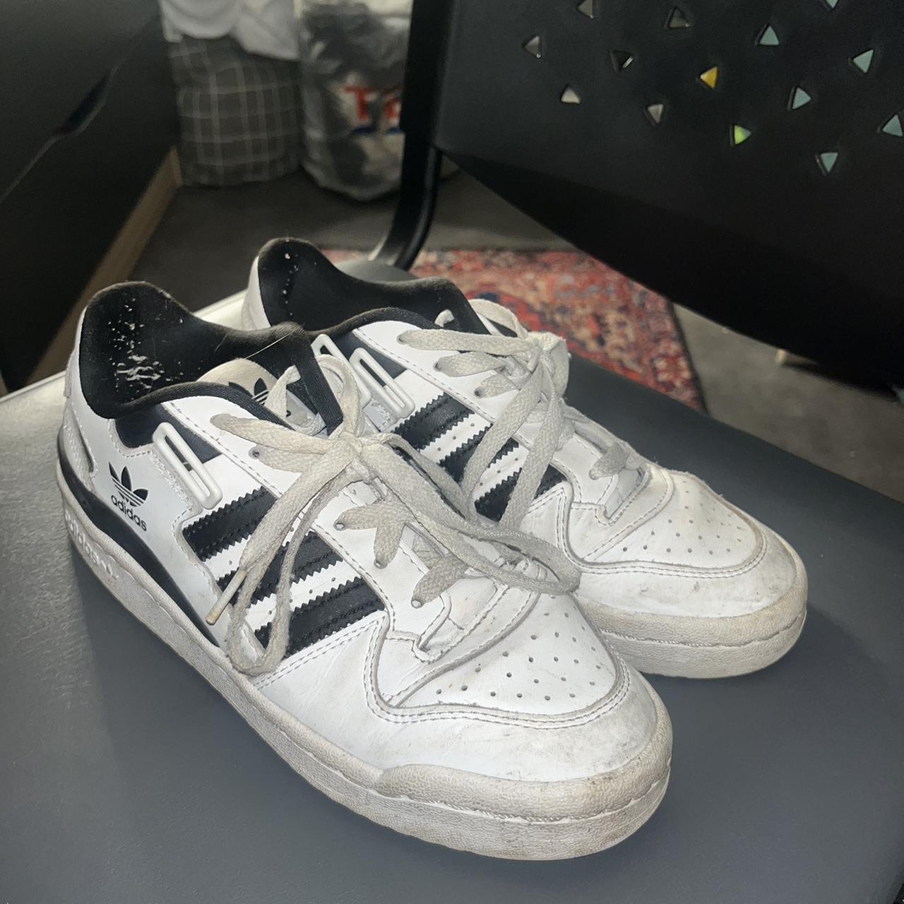 adidas forum lows in black and white size 4 and a half - Depop