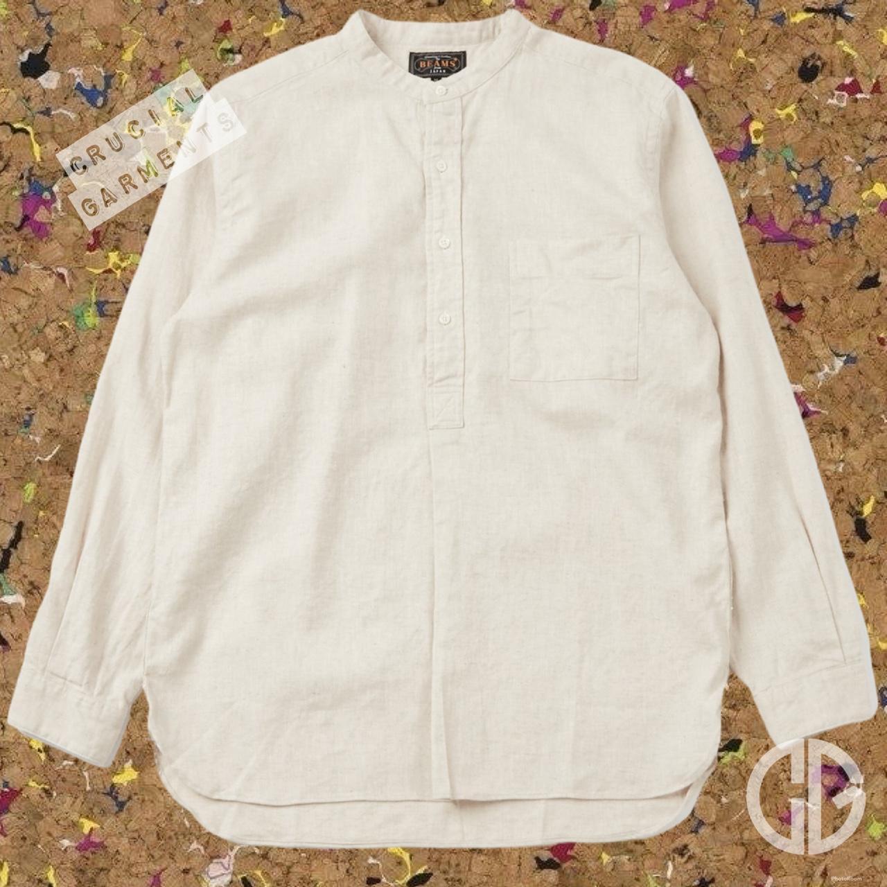 Beams Plus Band Collar Pullover Linen Shirt...