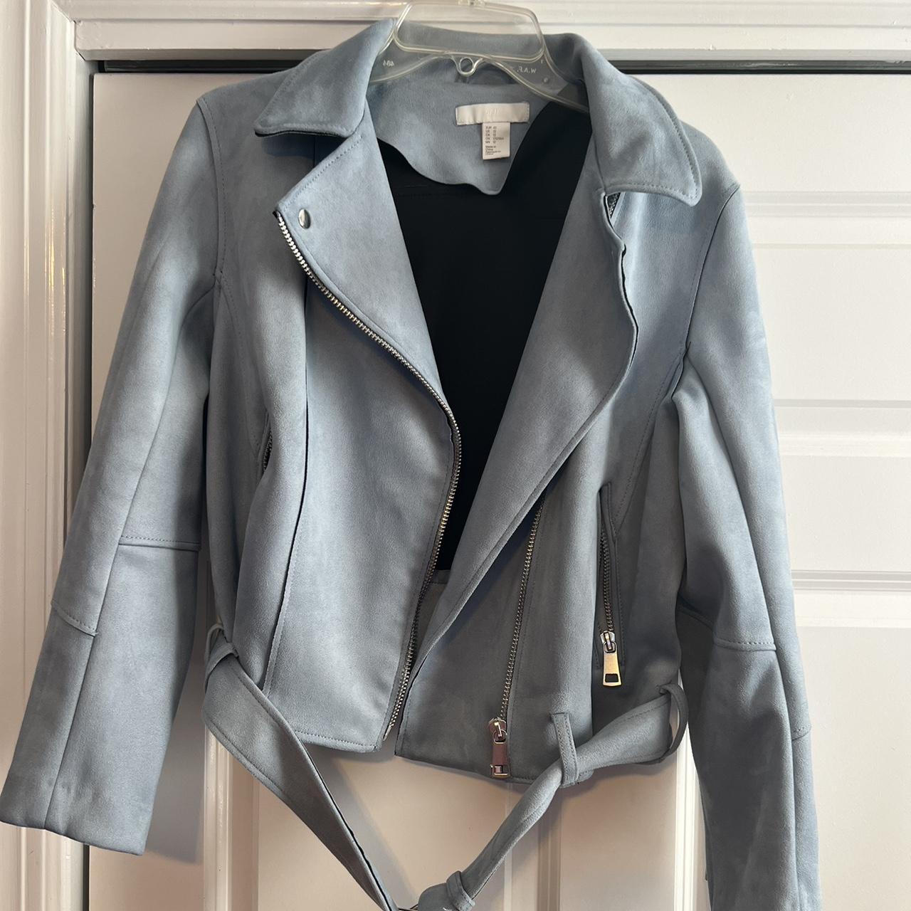 Light Blue Suede H&M Moto Jacket Depop