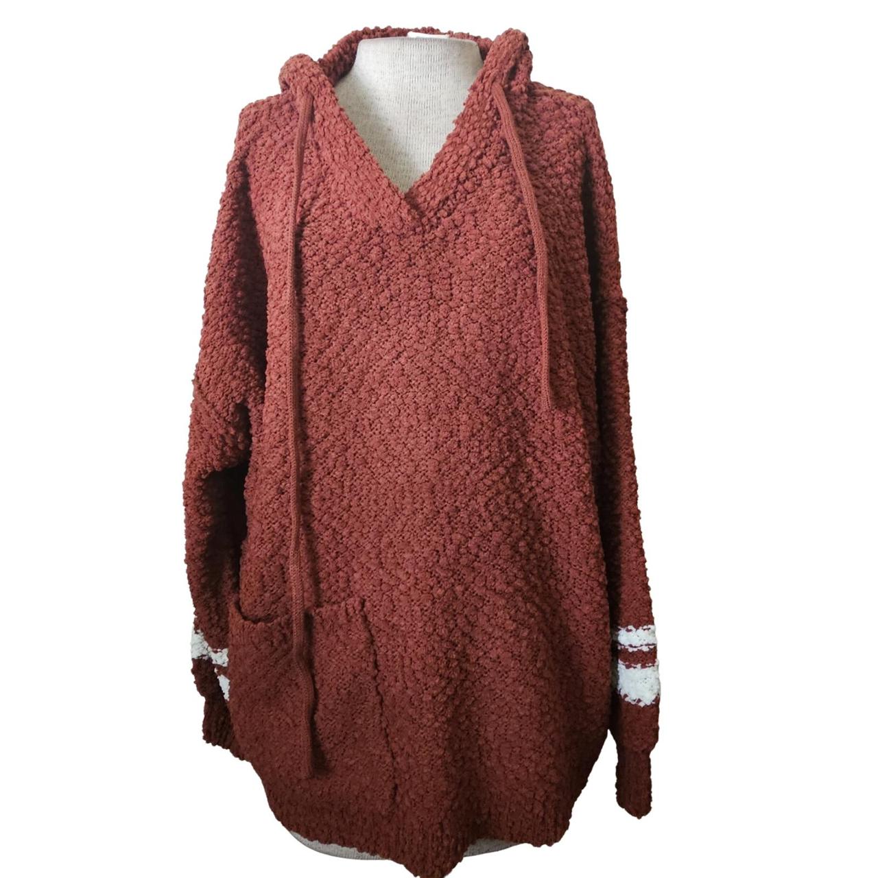 Hooded Front Pocket Popcorn Sweater Size 1X Depop