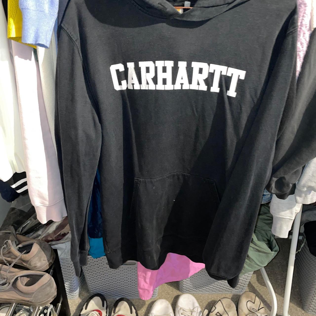Black Carhartt Hoodie with logo size L - Depop