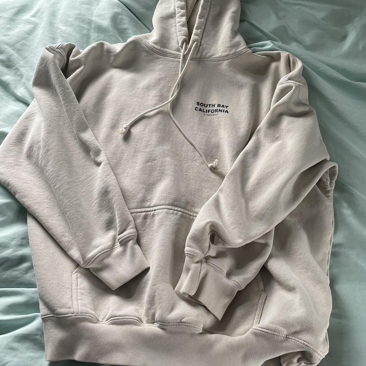 Brandy Melville Women's Cream and Black Hoodie | Depop