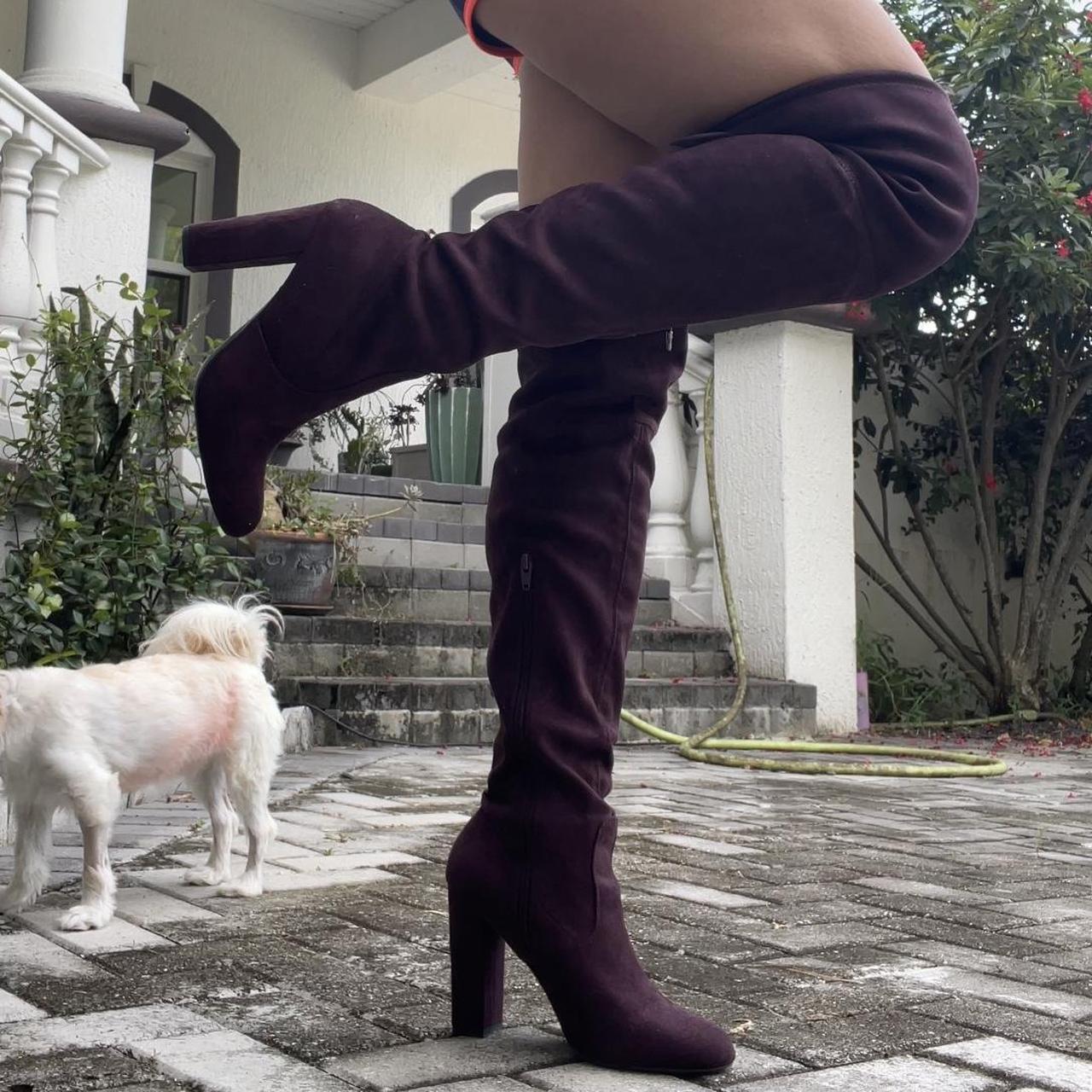 Plum thigh high boots hotsell