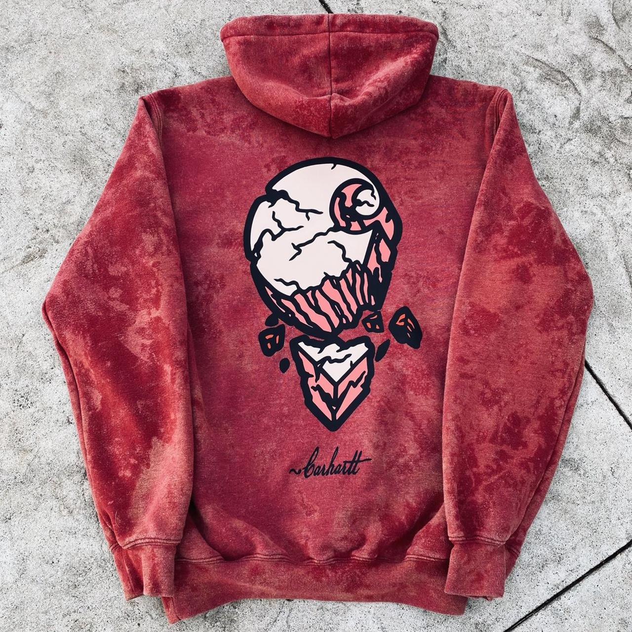 Vintage Red Carhartt Hoodie w/ Front & Back Custom... Depop