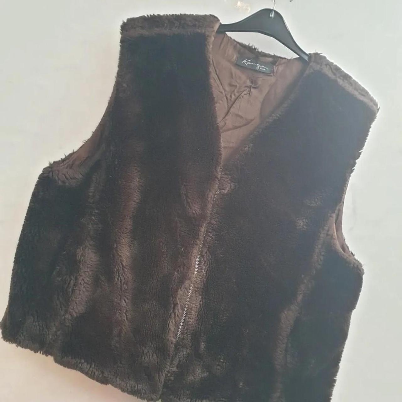 Ladies Chocolate Brown Faux Fur Gilet Zip up... Depop