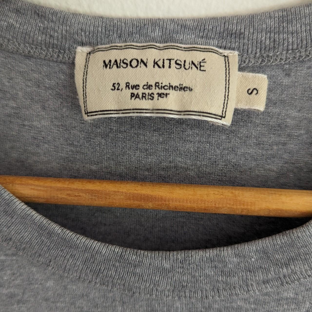 Maison Kitsune Tricolour fox tee - grey Size small - Depop