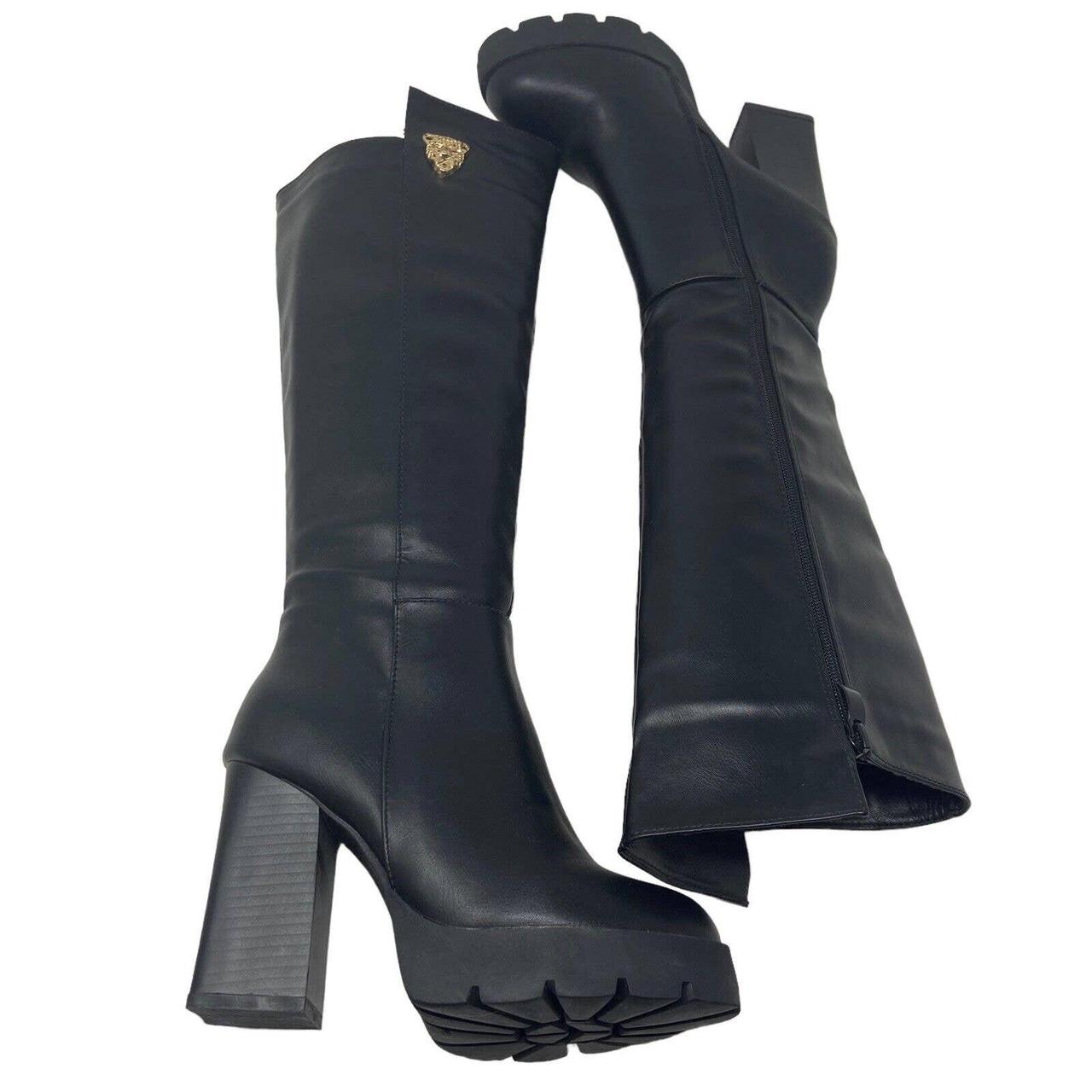 shein-women-s-black-and-gold-boots-depop