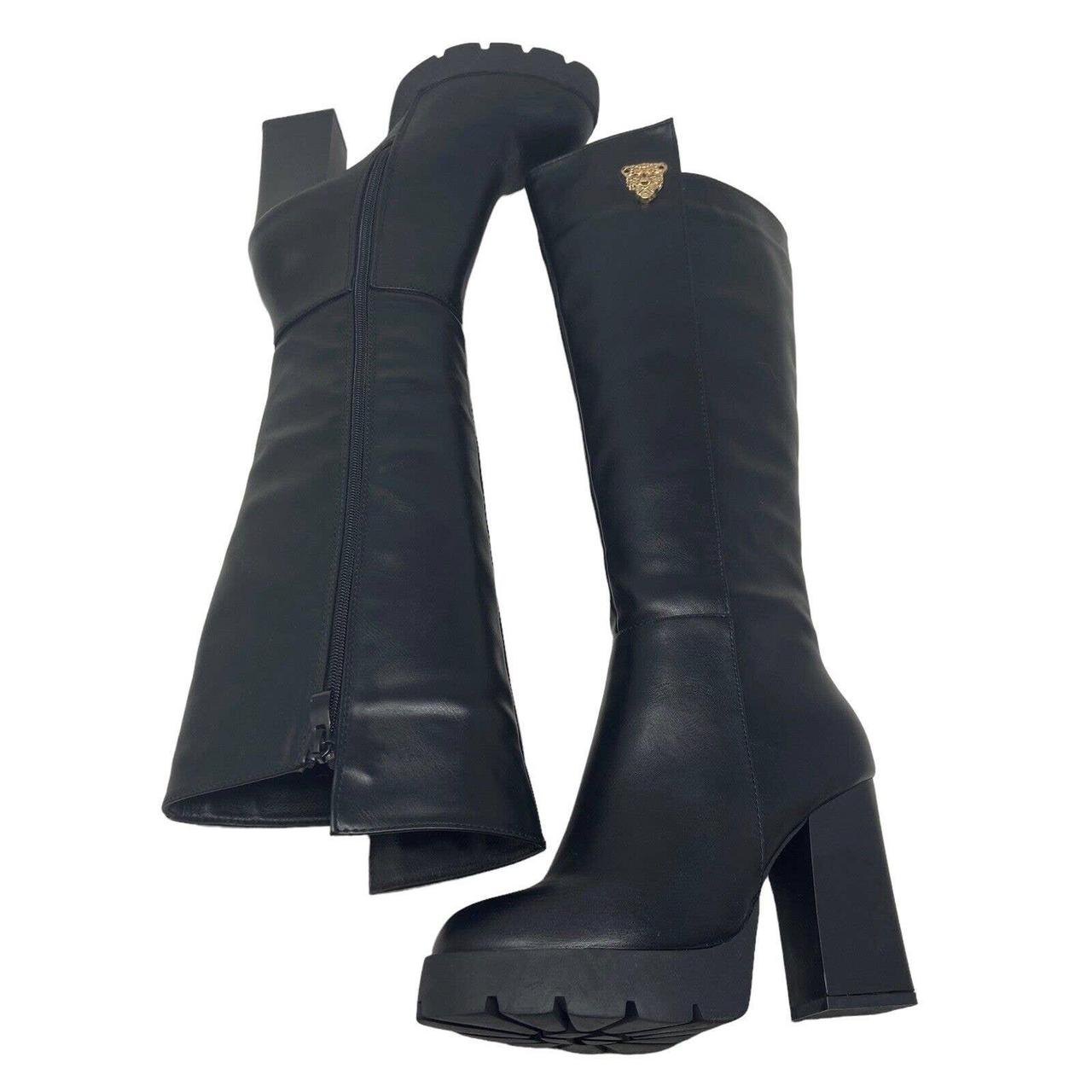 shein-women-s-black-and-gold-boots-depop