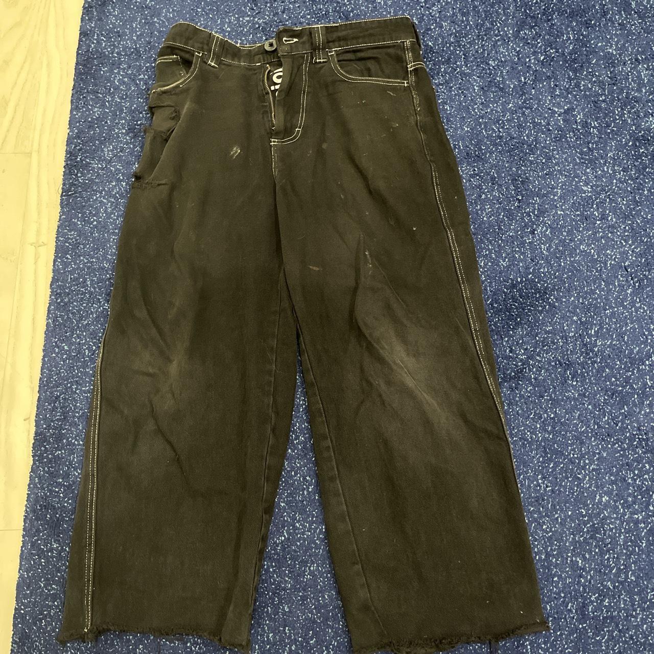 Enjoi jeans black with white stitching Used pretty... - Depop