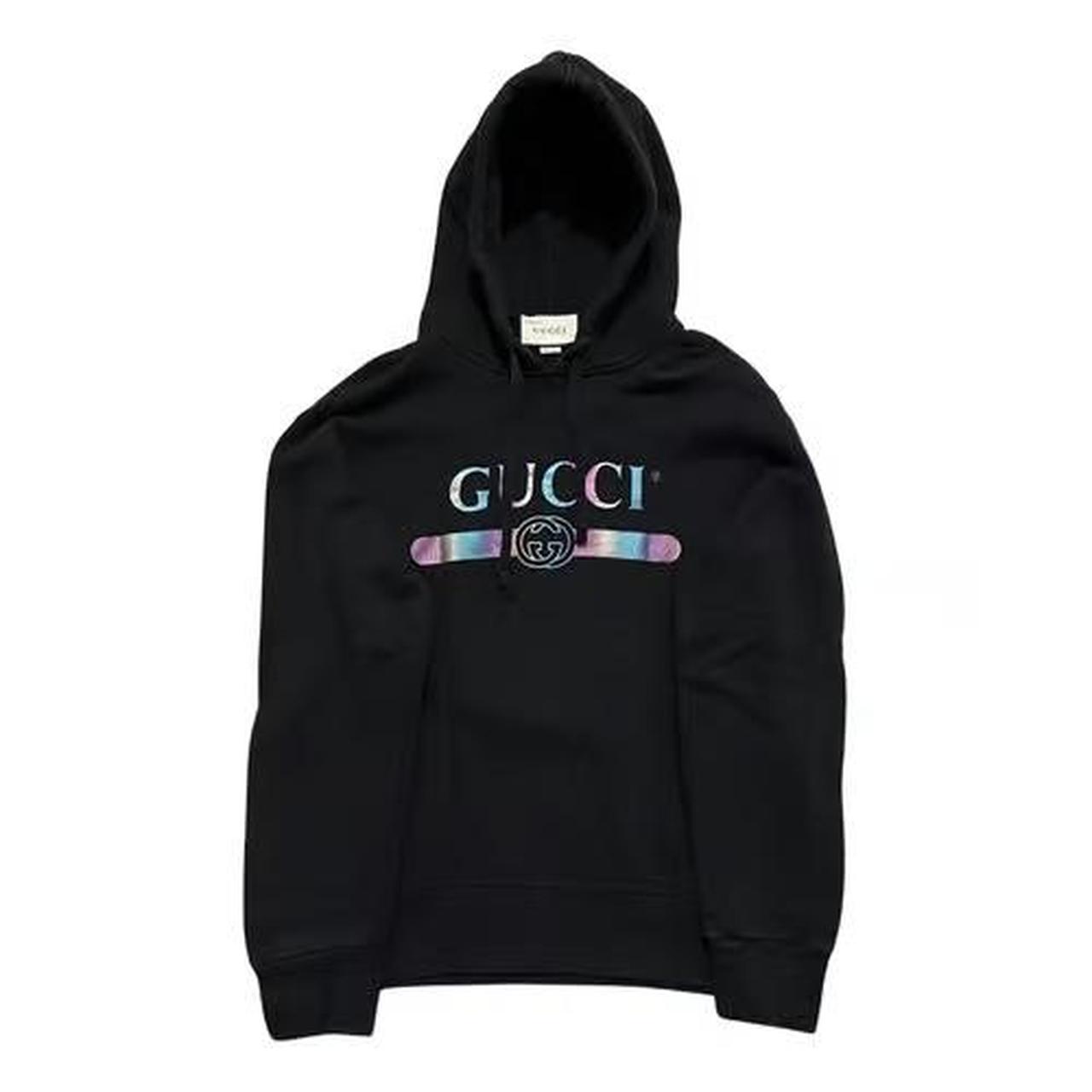 GUCCI Black Unisex Hoodie Holographic Multicolored... - Depop