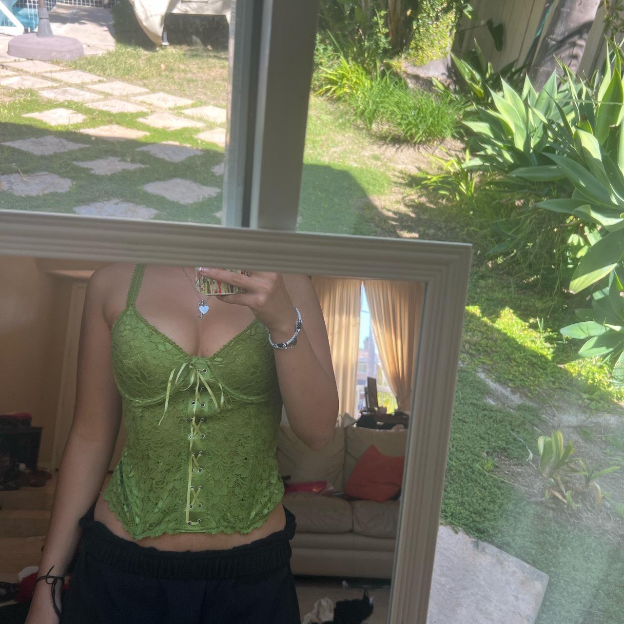 Y2K green corset top This Lace up corset top is... Depop