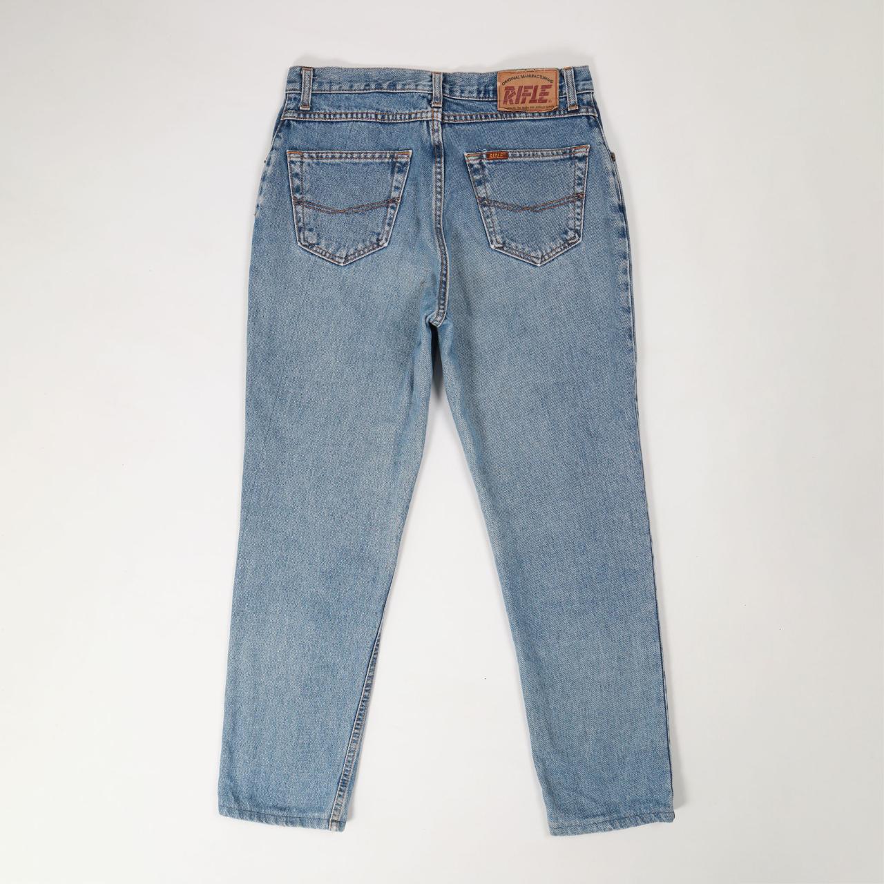 Rifle 90s Vintage Tapered Fit Denim Jeans in Blue... - Depop