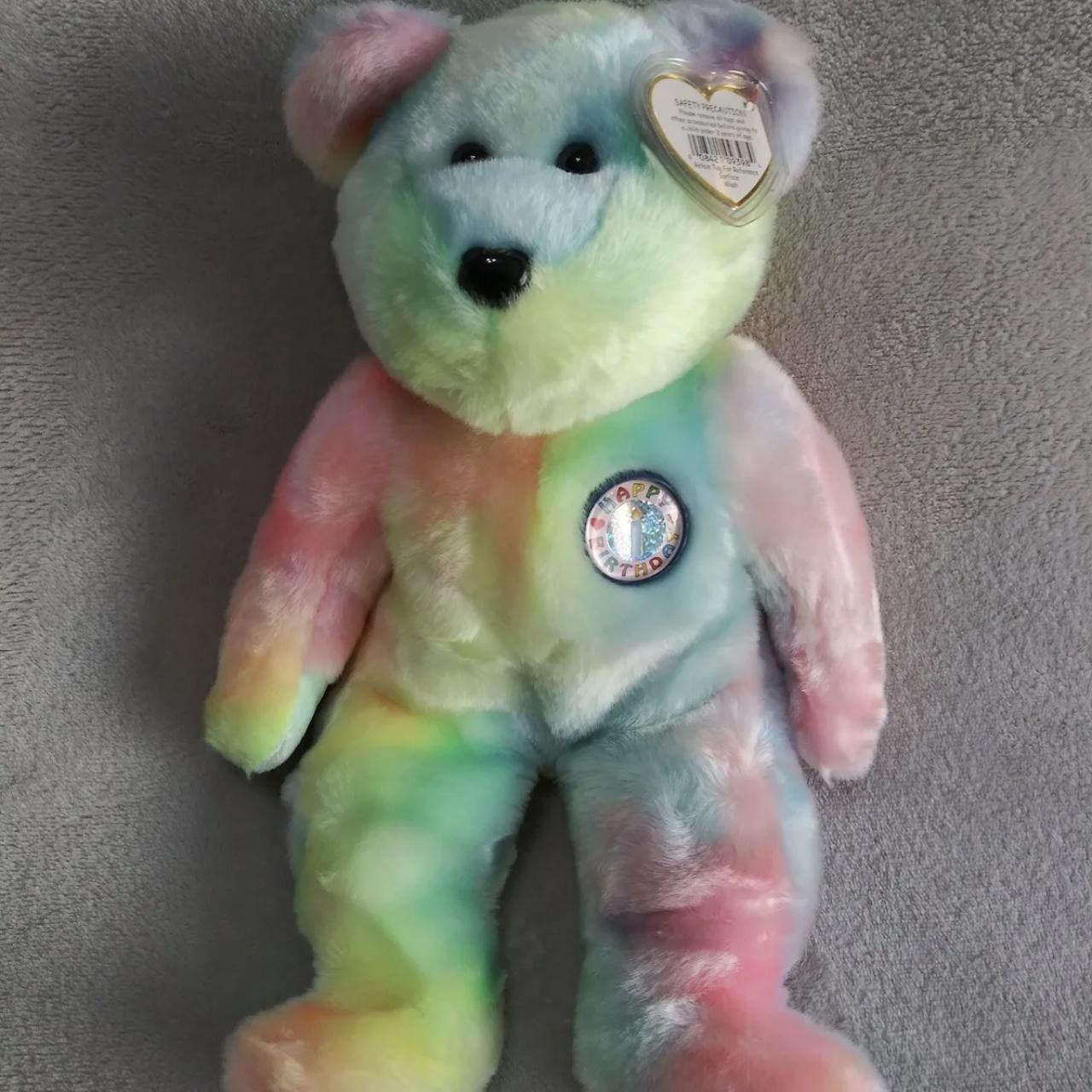 Ty Beanie Buddy Birthday Bear Tye Dye 2000 Taken... - Depop