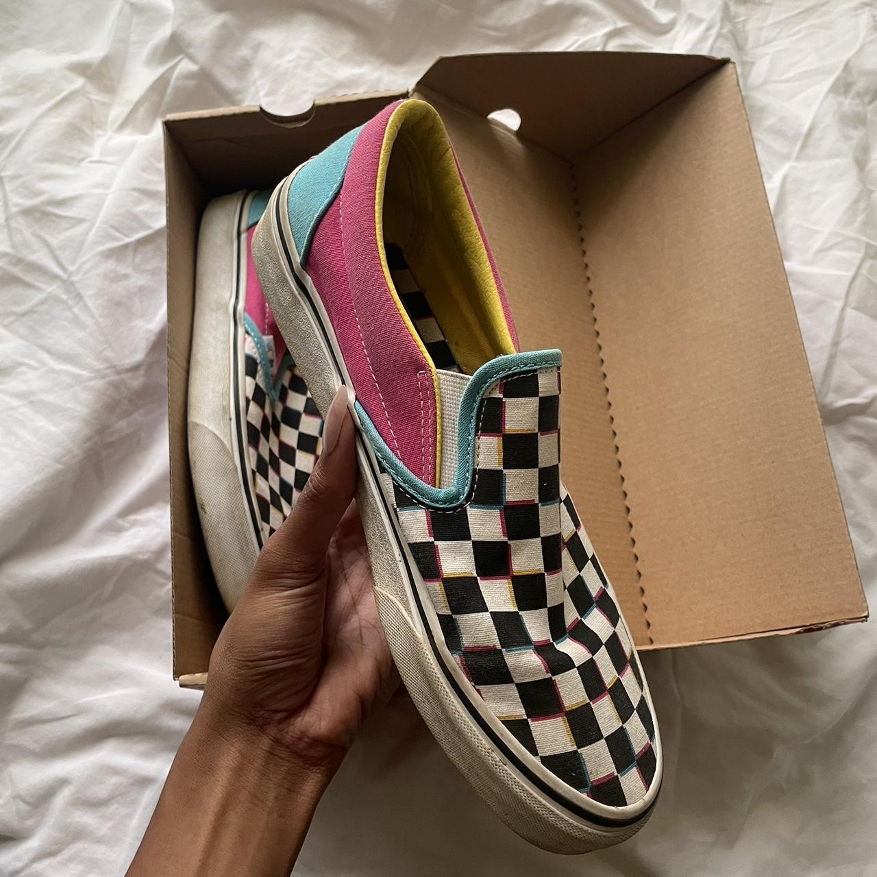 Black and white vans checkerboard shoes. They are... - Depop