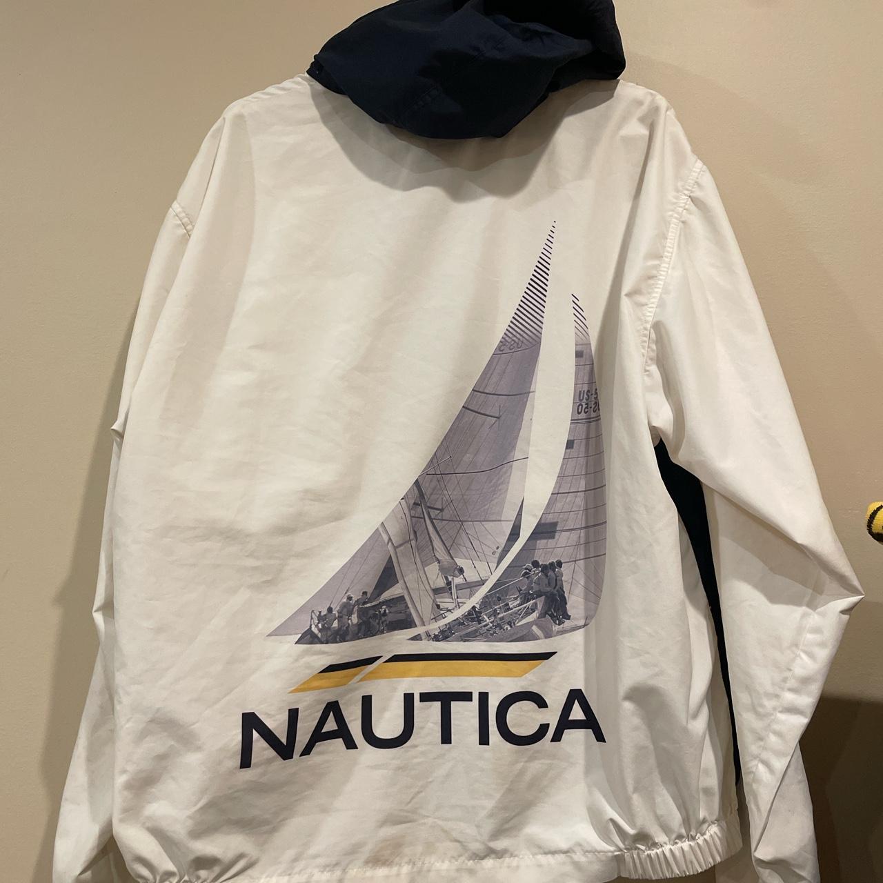 Nautica Men's White and Navy Jacket | Depop