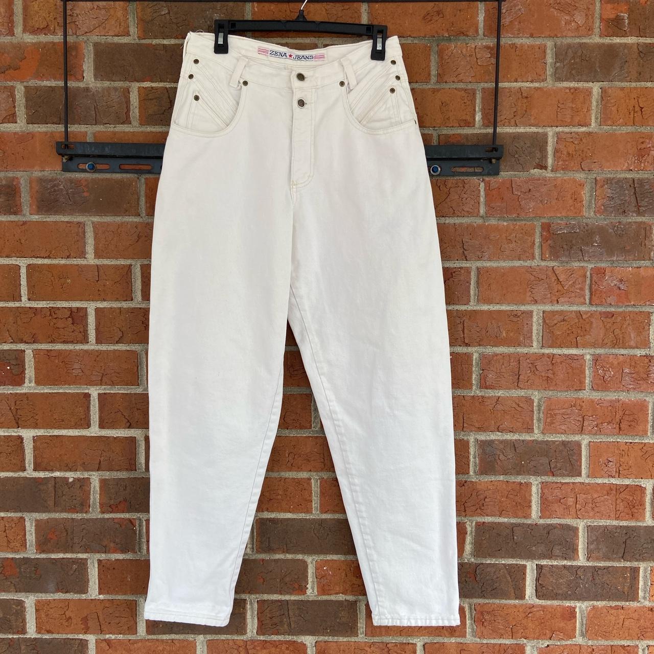 White vintage Zena denim jeans with double button... - Depop