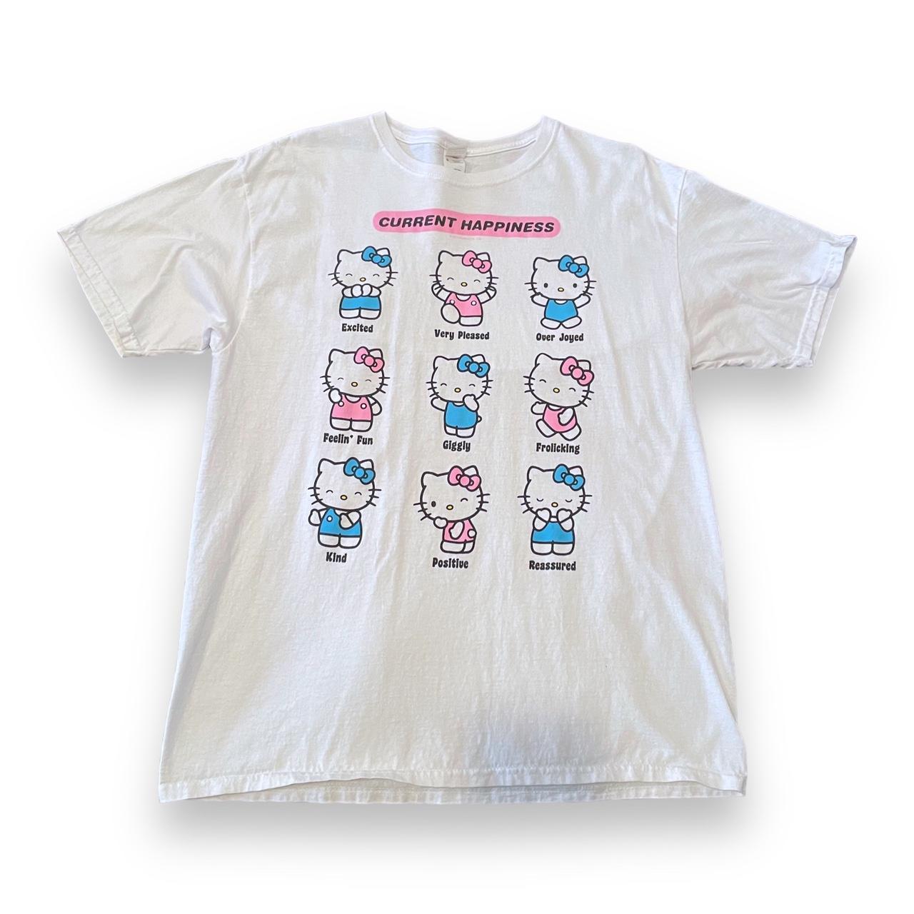 white Hello Kitty design t-shirt with four tiny - Depop