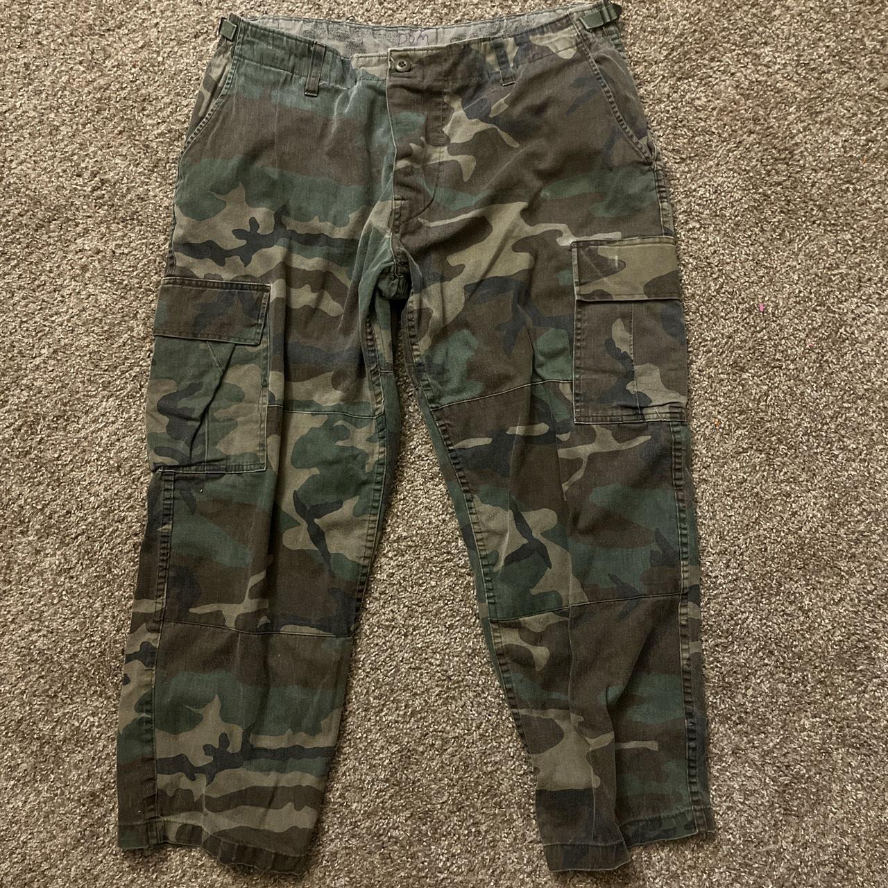 Faded Military camo cargo pants with adjustable... - Depop