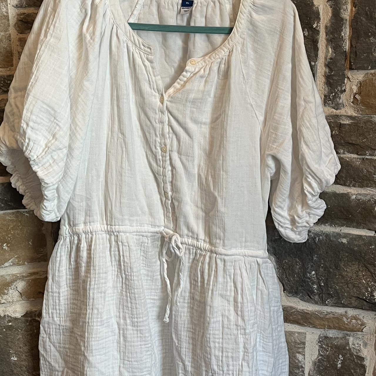 Old fashion navy white linen dress