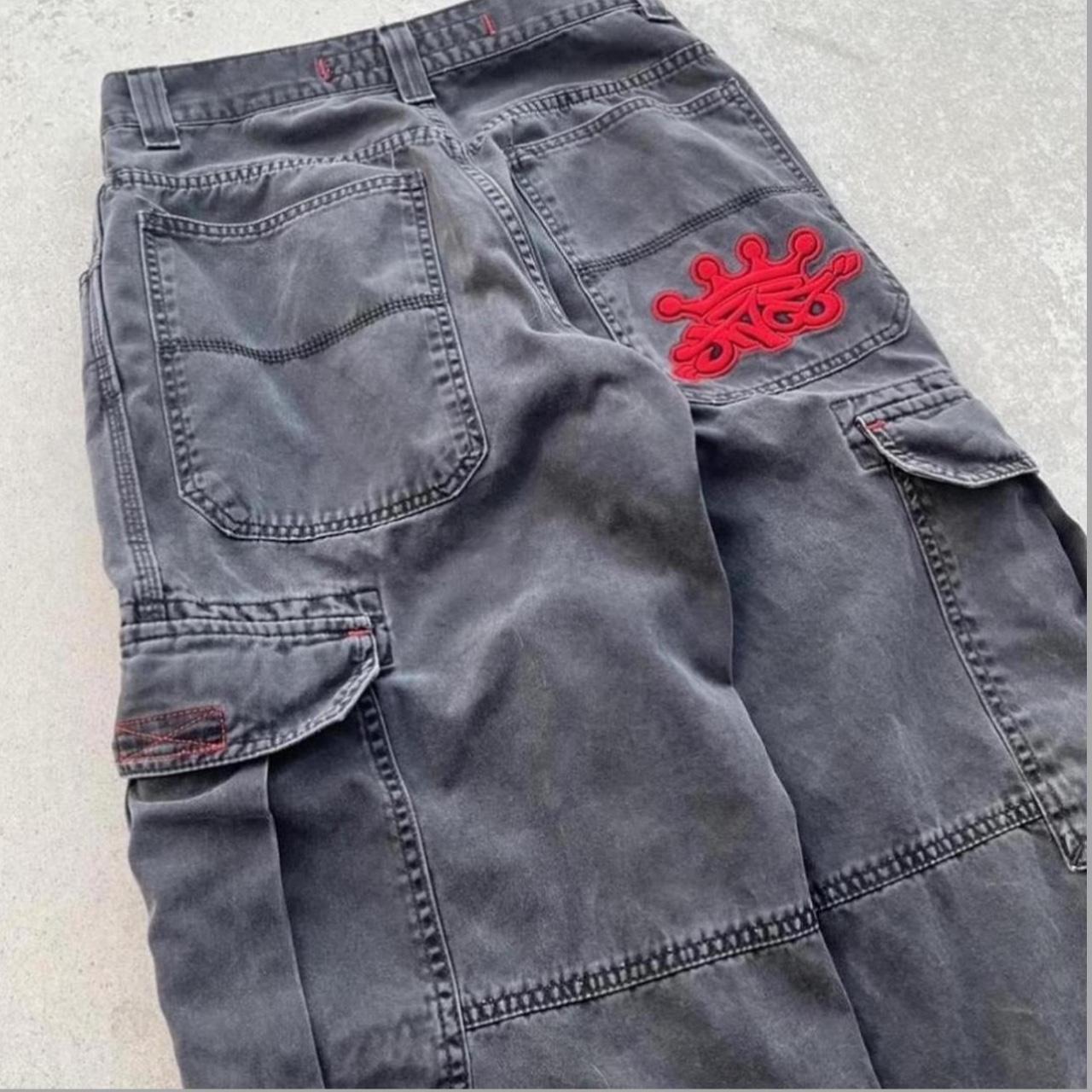 vintage 90s black red stitch jnco cargo pants !! no... - Depop