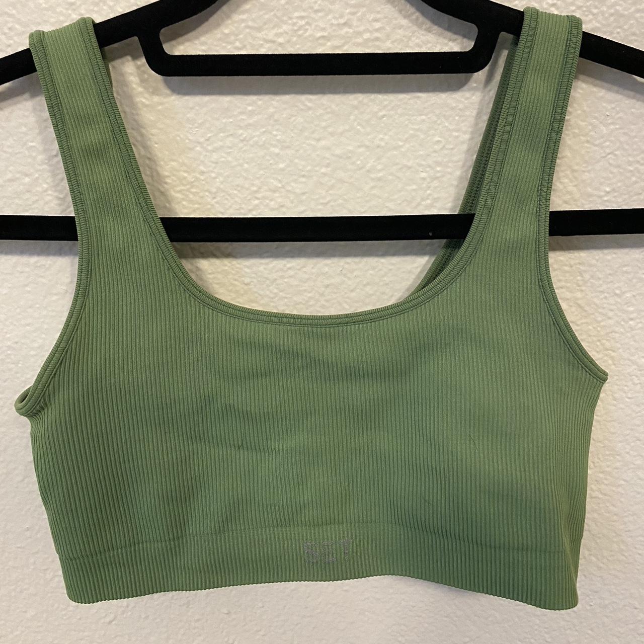 Alo Yoga Women's Green and Khaki Bra Depop