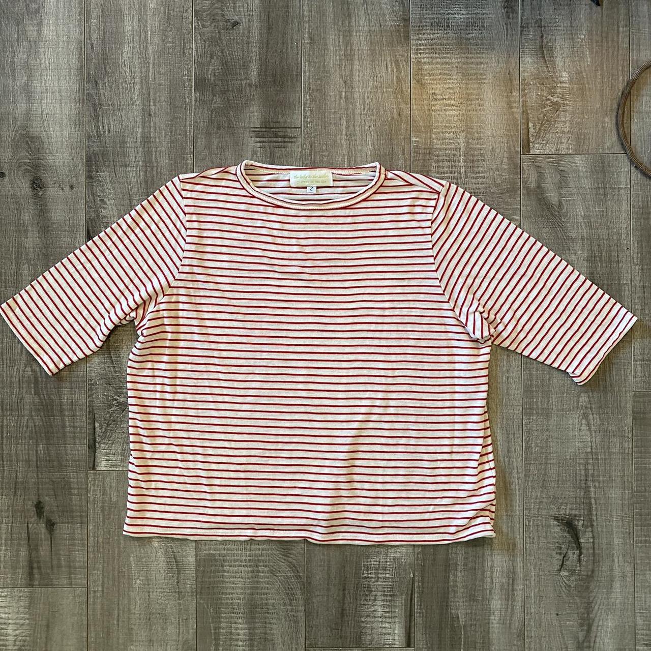 Women's White and Red Shirt Depop