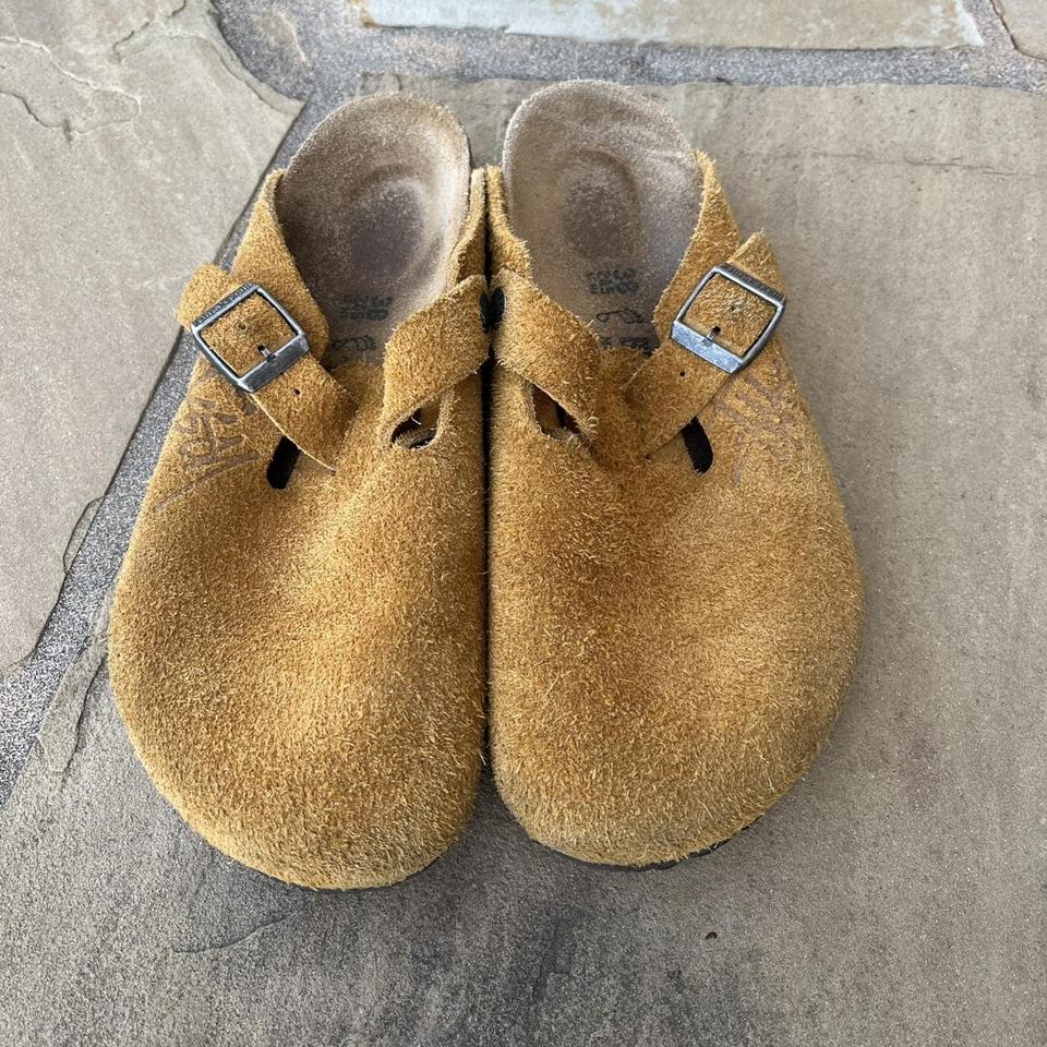 Stussy x Birkenstock Boston Clog - Caramel Worn but... - Depop