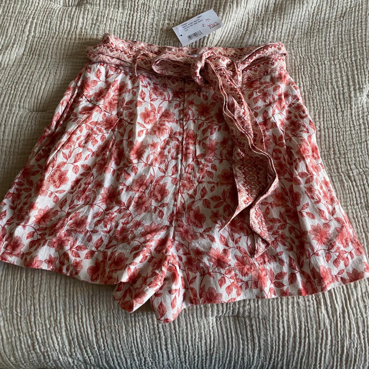 Zimmermann Women's White and Red Shorts | Depop