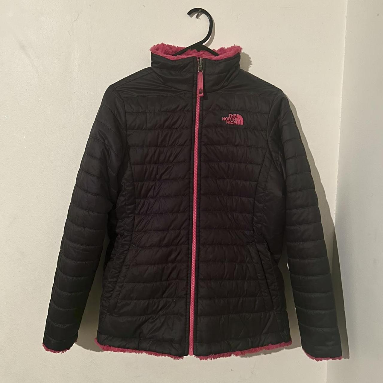 North face reversible black and pink puffer... - Depop