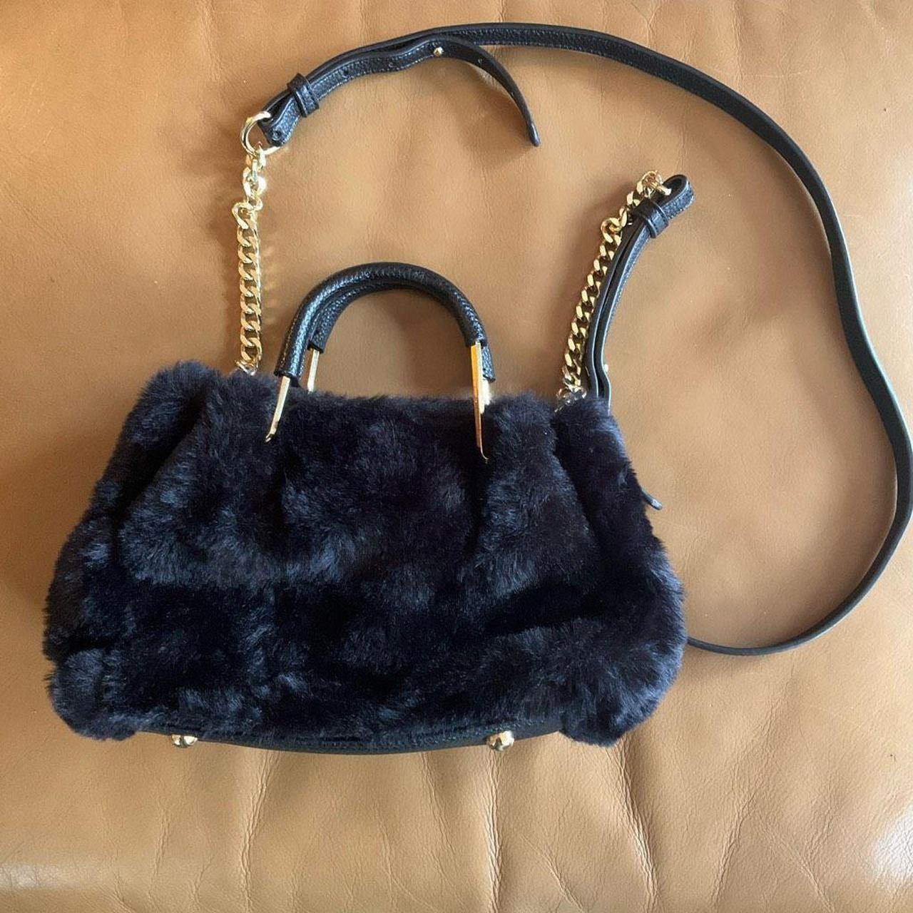 NWT Isaac Mizrahi Black Fur Handbag Crossbody Straps - Depop