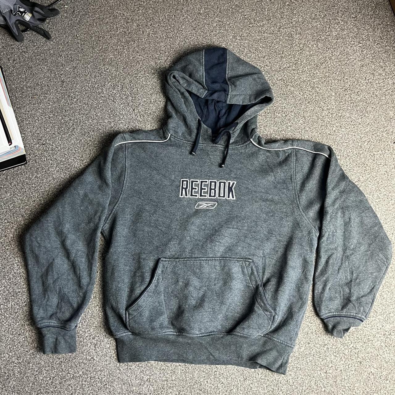 Vintage reebok centre stitch logo hoodie Grey Such... - Depop