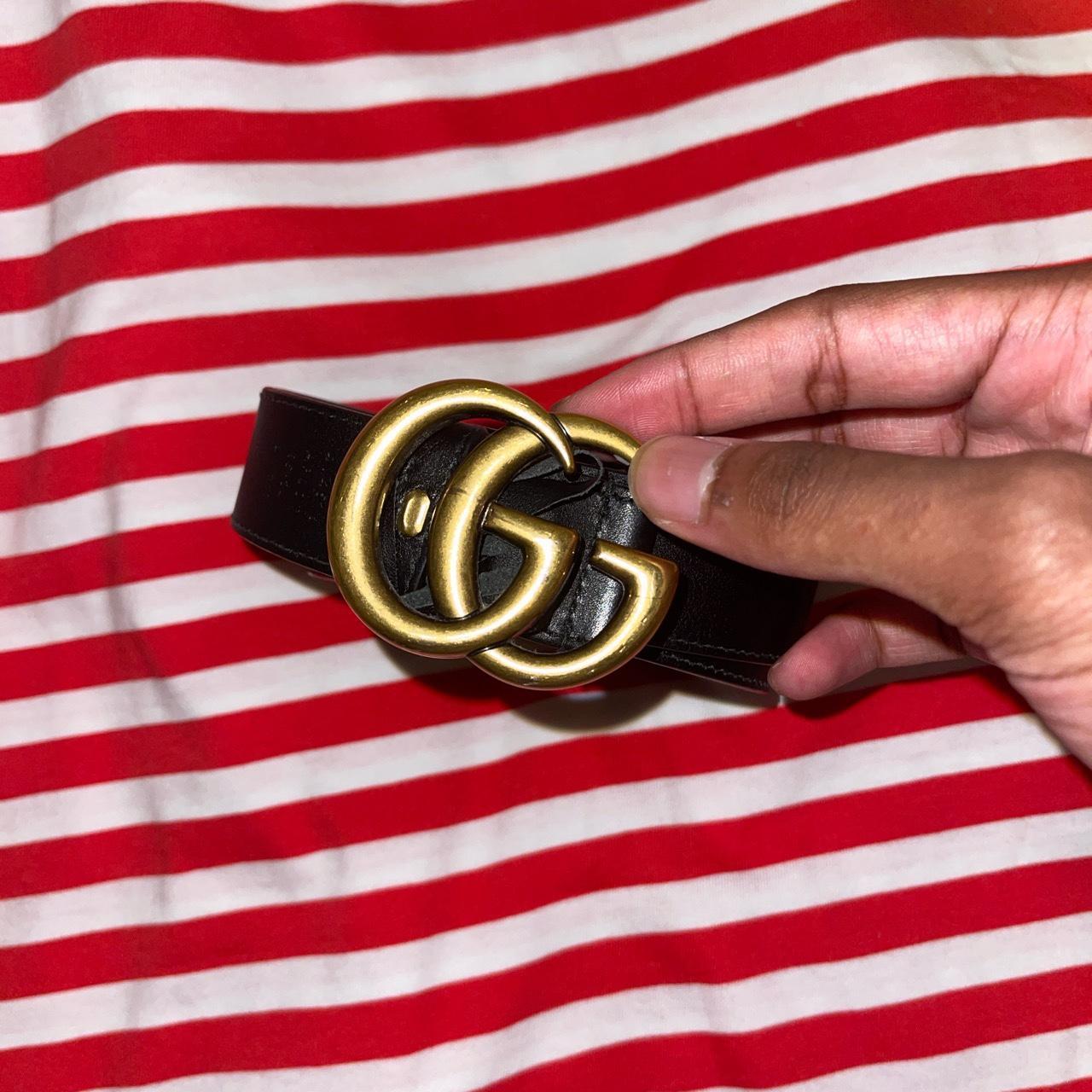 NEW Gucci Leather Belt with Double G Gold Buckle - Depop