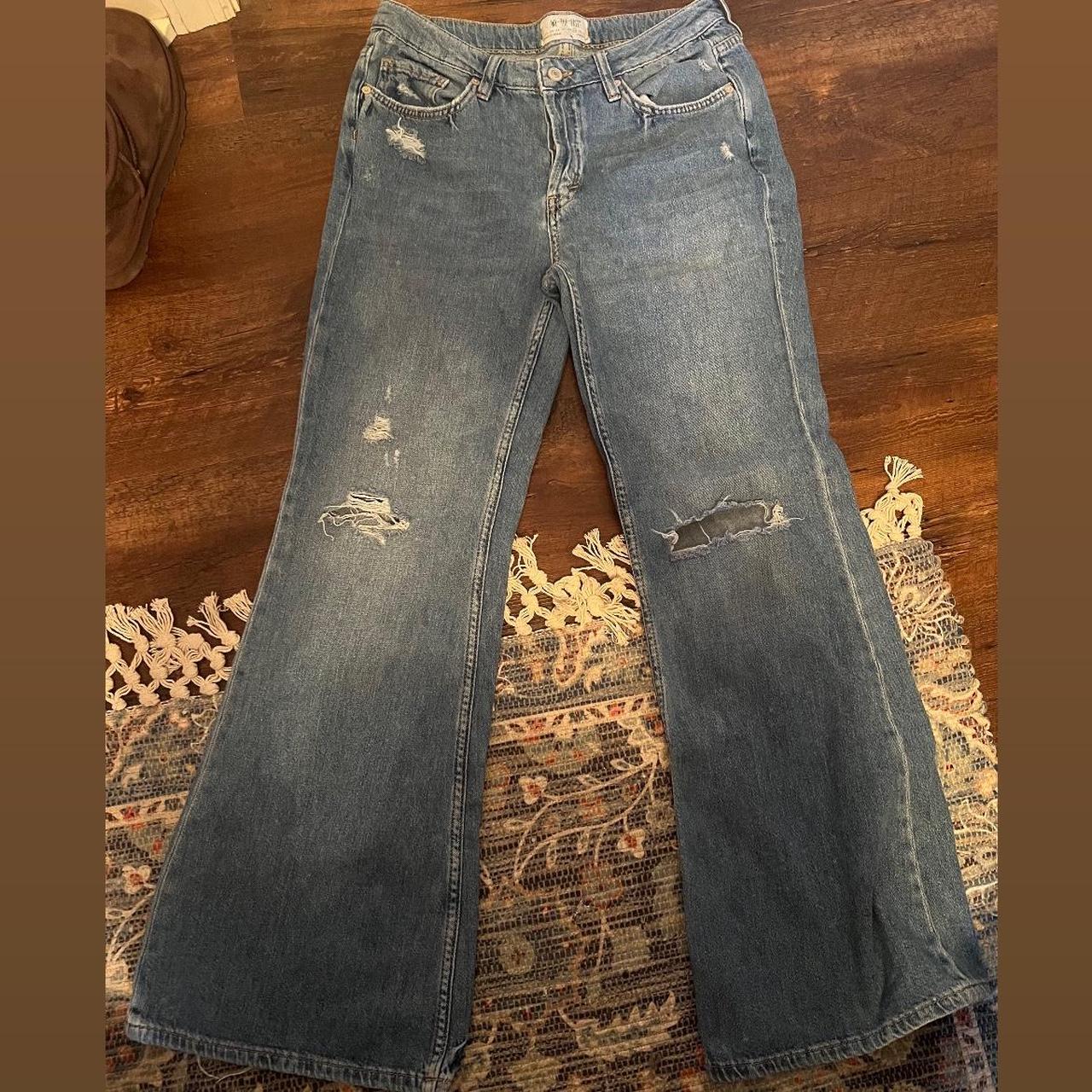 free people mid wash flared jeans size 29 women’s... - Depop