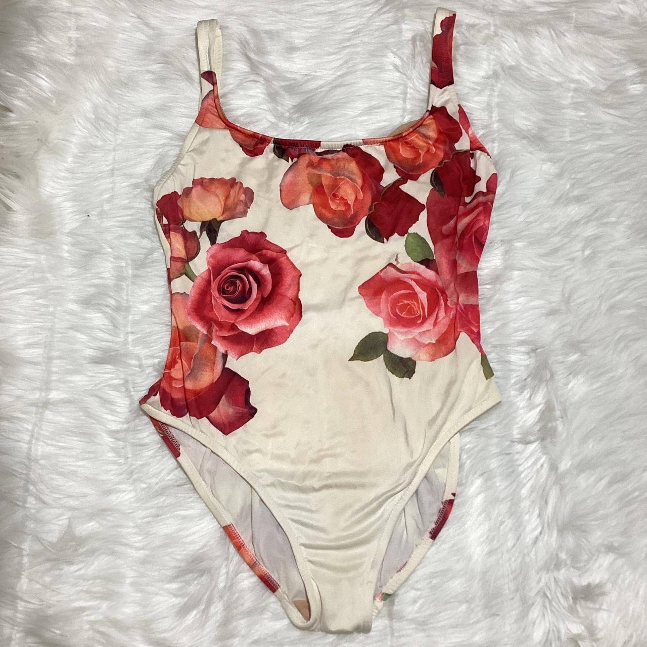 Anne Klein Women s Cream Red Floral 1 Piece Swimsuit