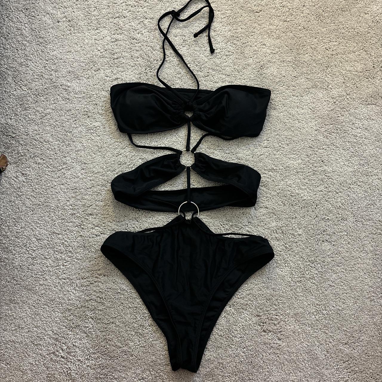 White bikini with velvet cheetah print texture. High | Depop