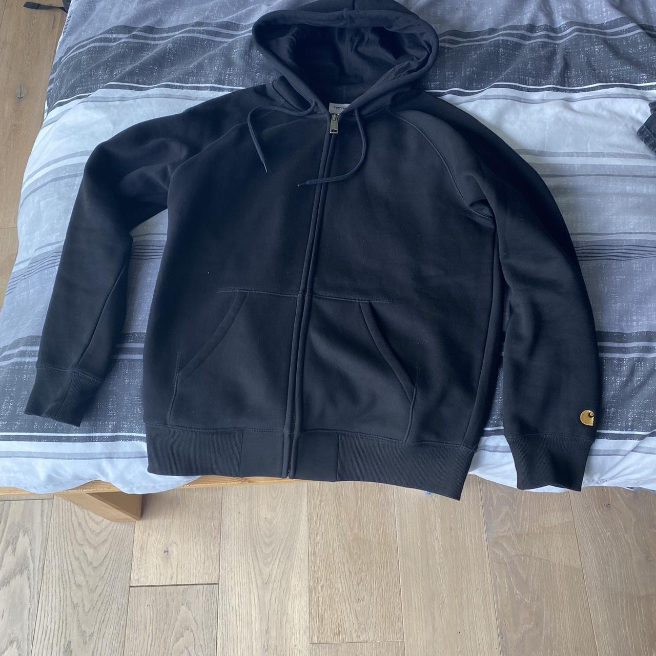Carhartt Wip Chase Zip Up Hoodie in Black Size... - Depop