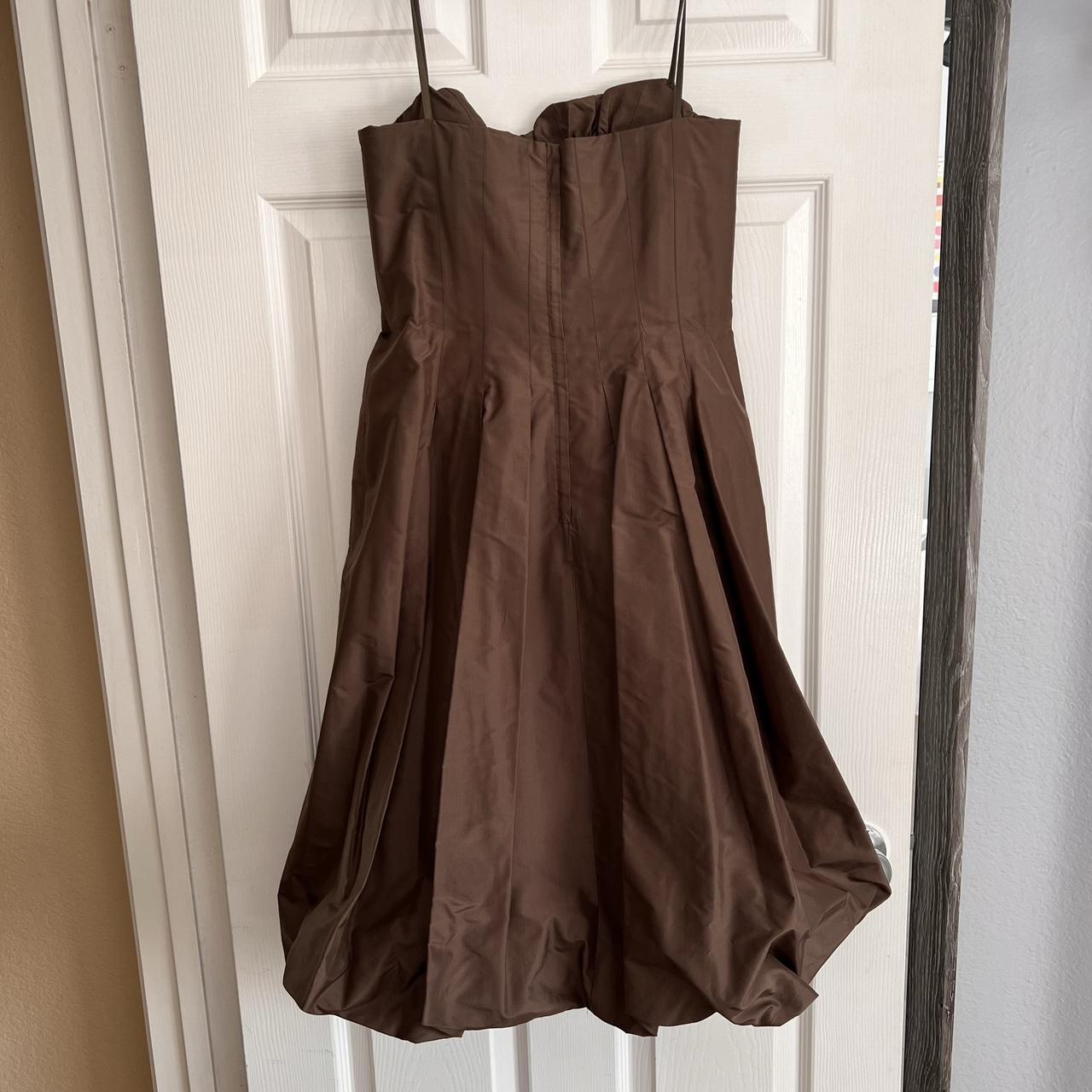 BCBGMAXAZRIA Brown Silk Bubble Hem Strapless Dress