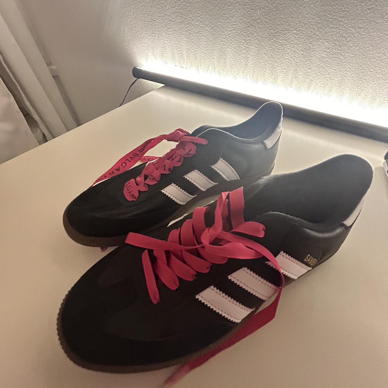 Cutest classic sambas with pink bvlg. laces. Worn once! - Depop