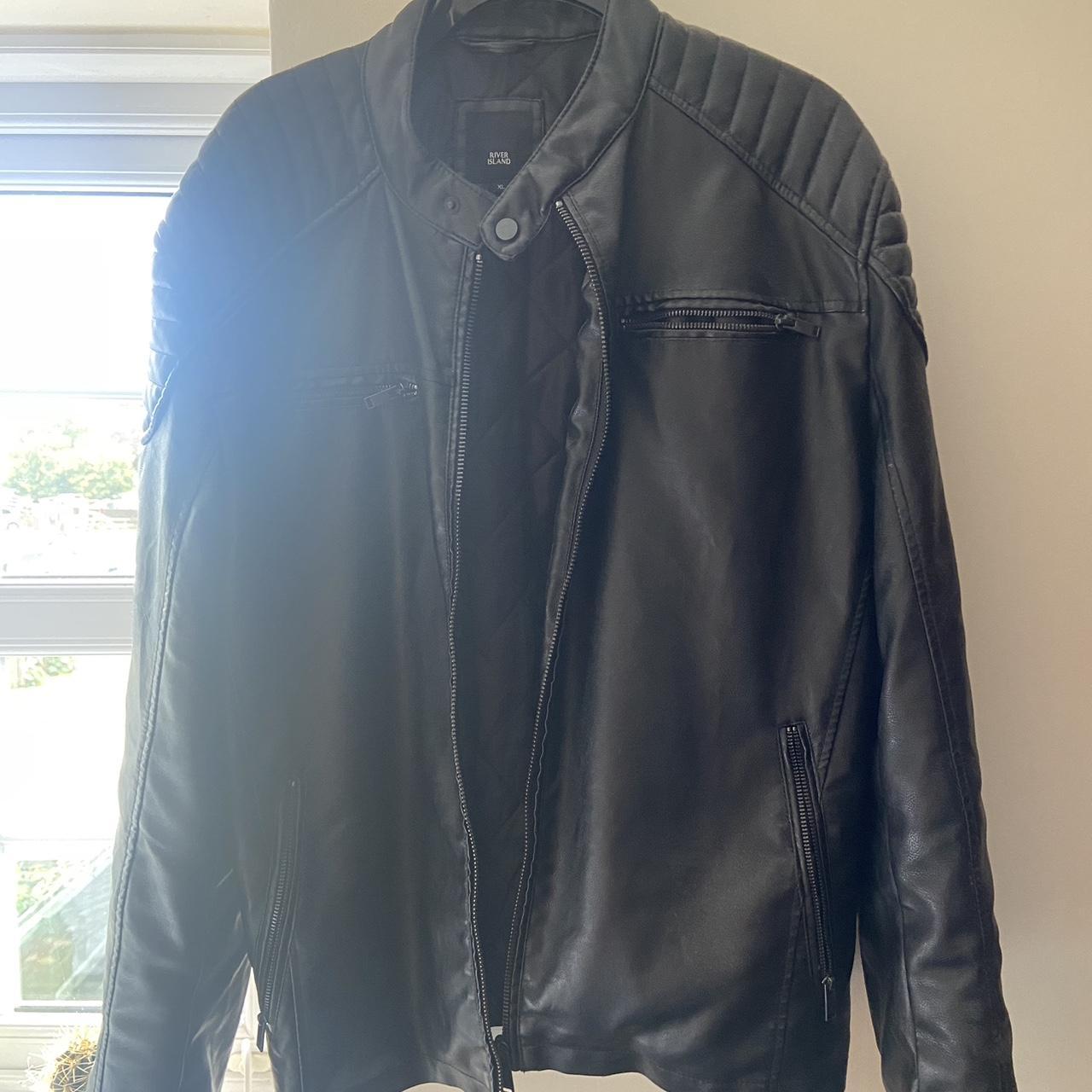 River island men’s Leather Jacket XL River Island... Depop