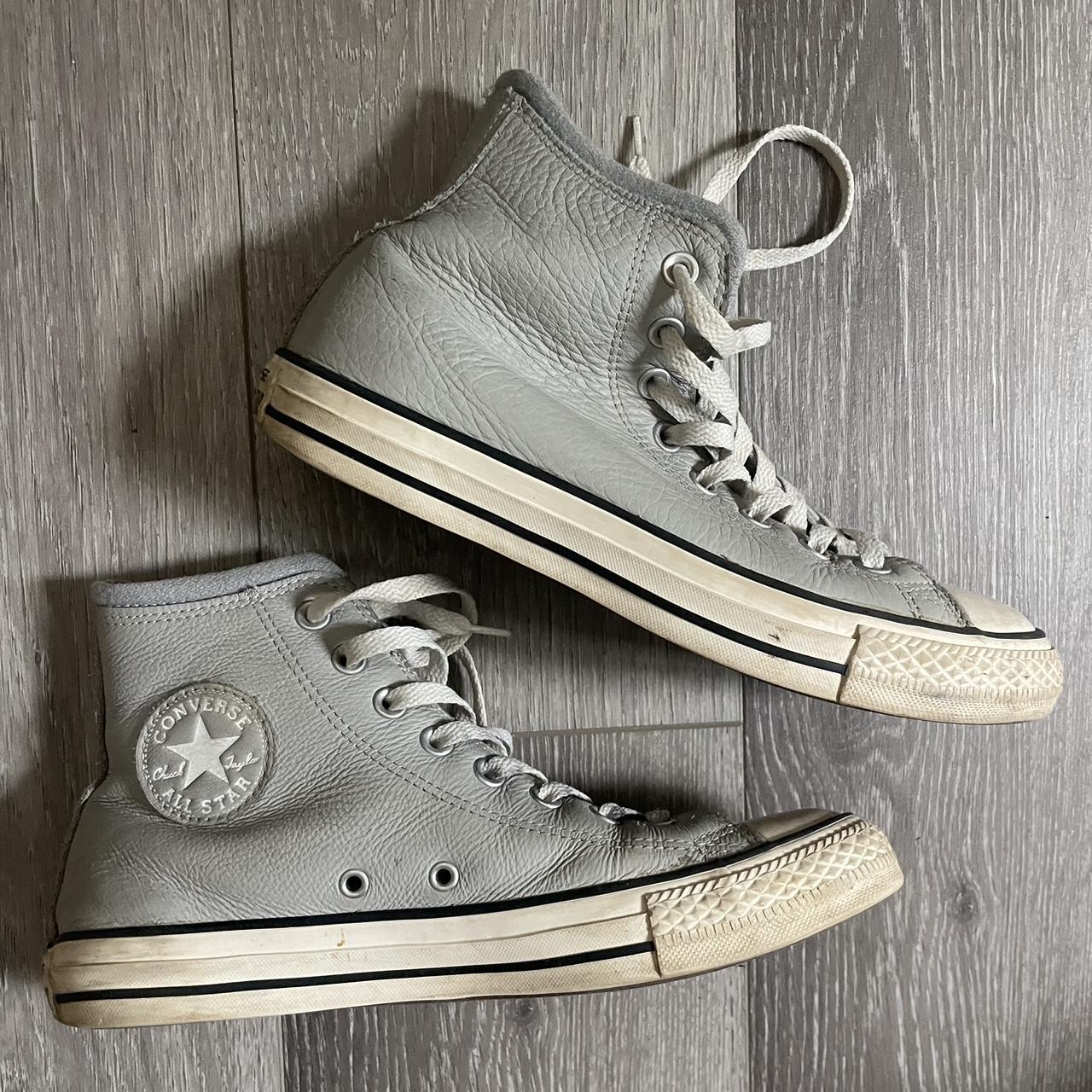 CONVERSE Light gray leather lightly fleece lined