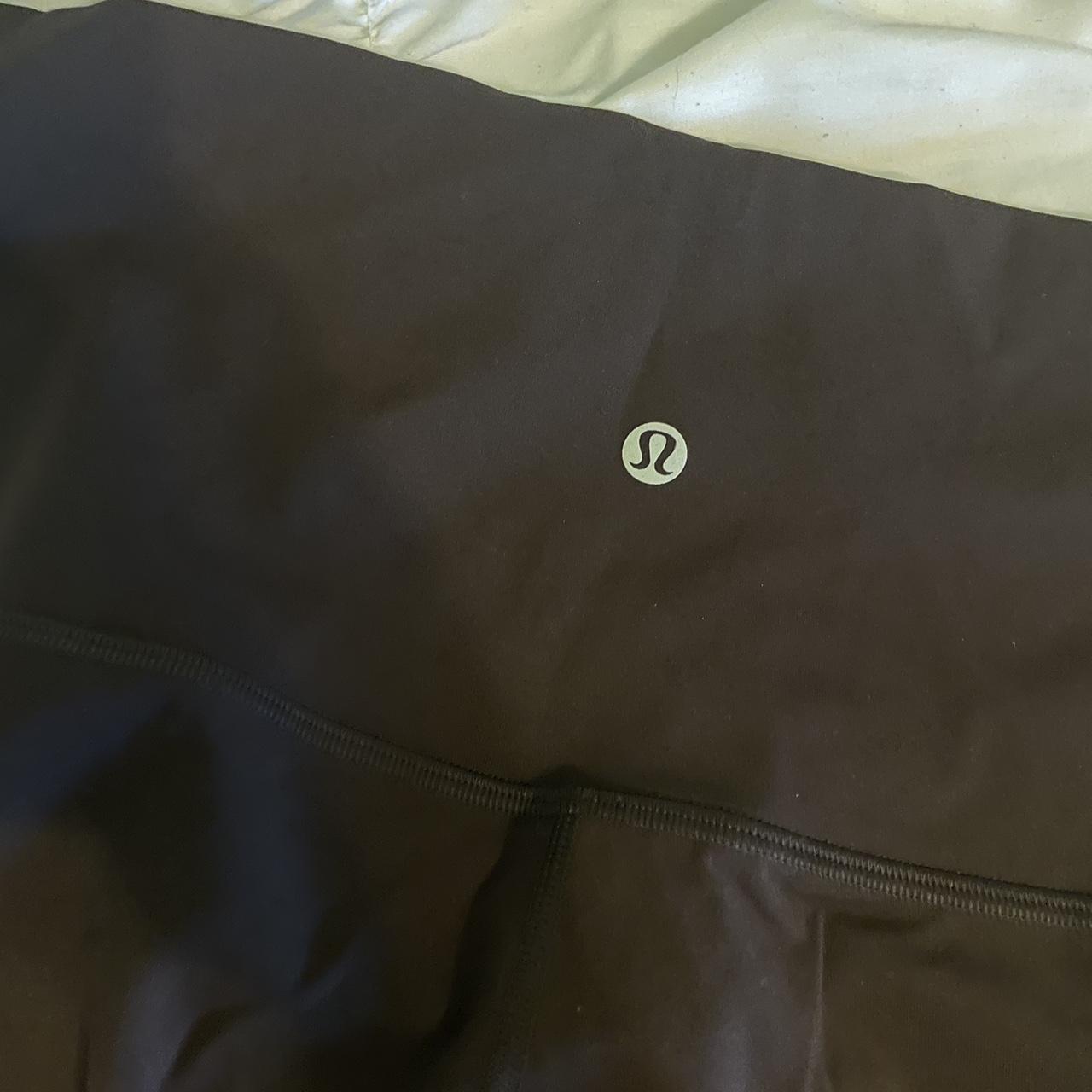 brown lulu leggings size 6 but trimmed at the bottom... - Depop