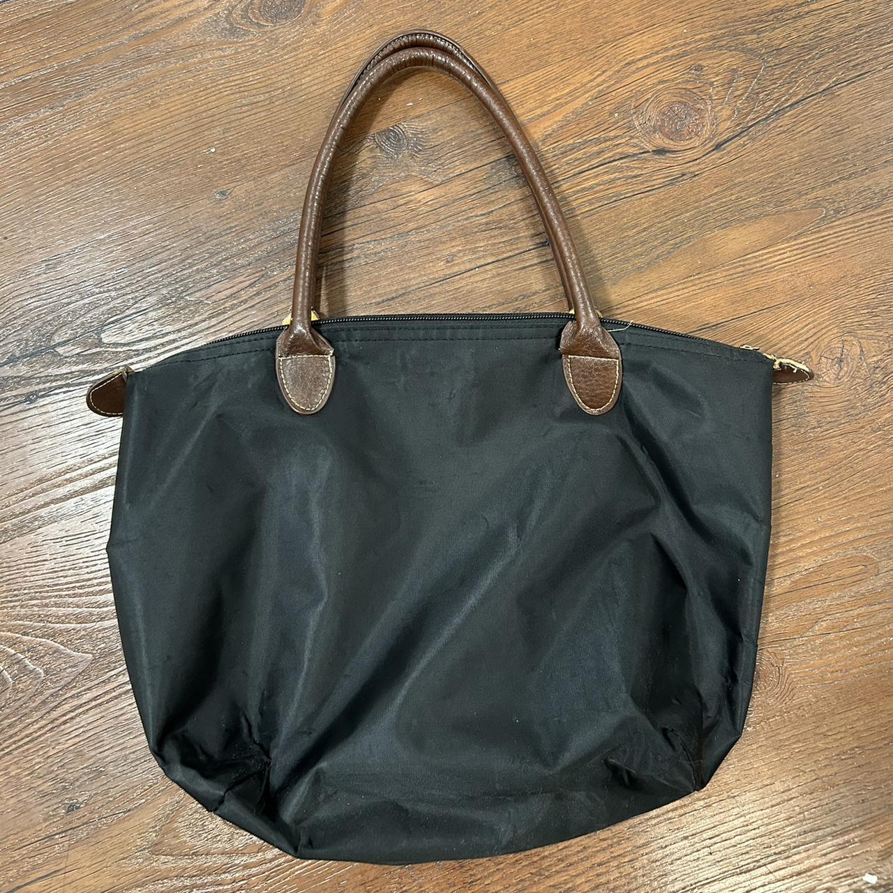 black purse. long champ dupe. fair condition with... - Depop